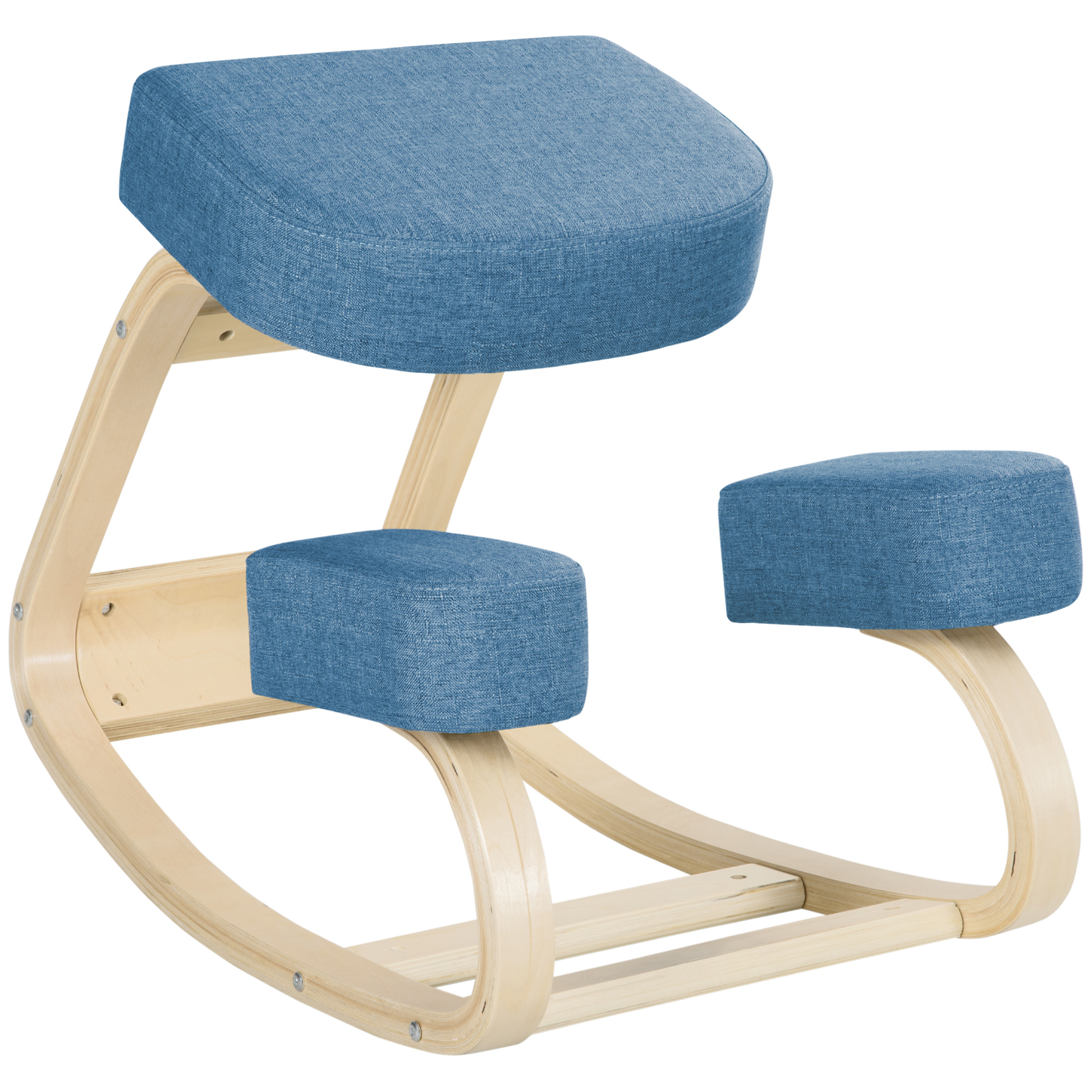 Kniestuhl, ergonomischer Sitzhocker, Polsterhocker für gesunde Sitzhaltung, Birkenholz, 120 kg belastbar, Blau