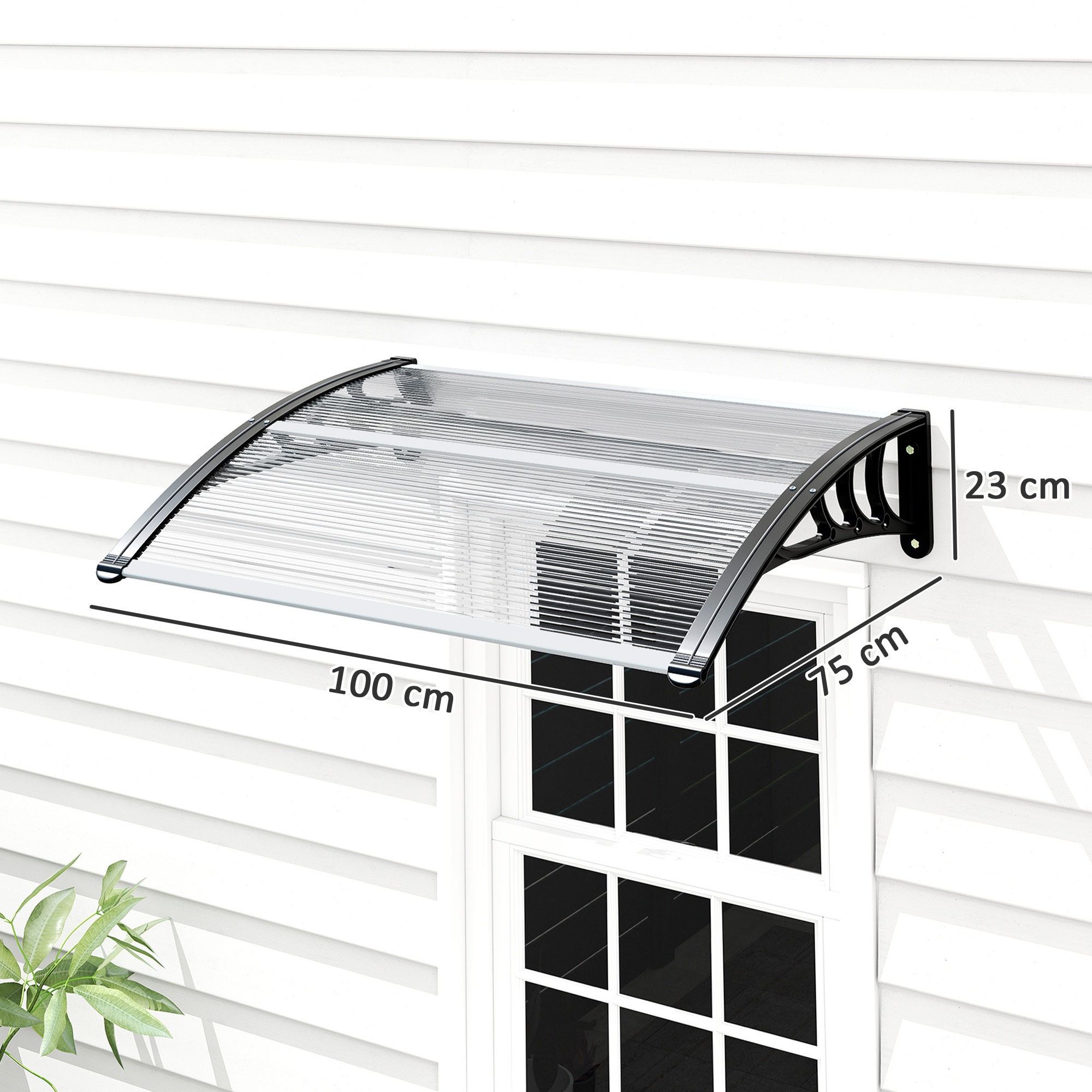 Vordach Haustürvordach 100 x 75 cm Pultvordach Überdachung Polycarbonat Transparent