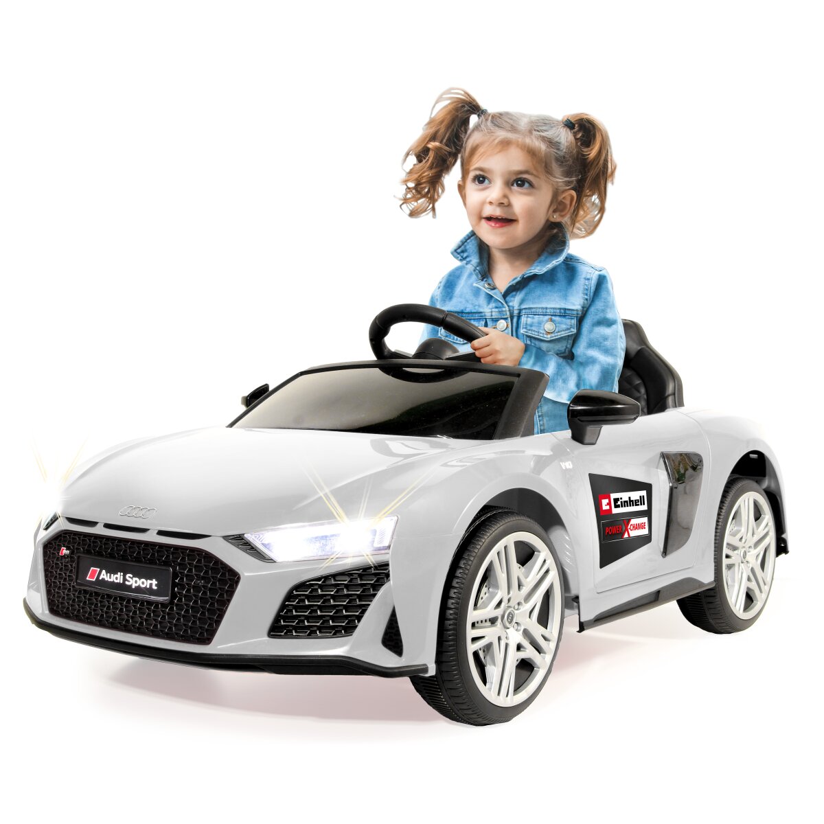Kinderfahrzeug Audi R8 Spyder 18V weiß Einhell Power X-Change inkl. Starter Set