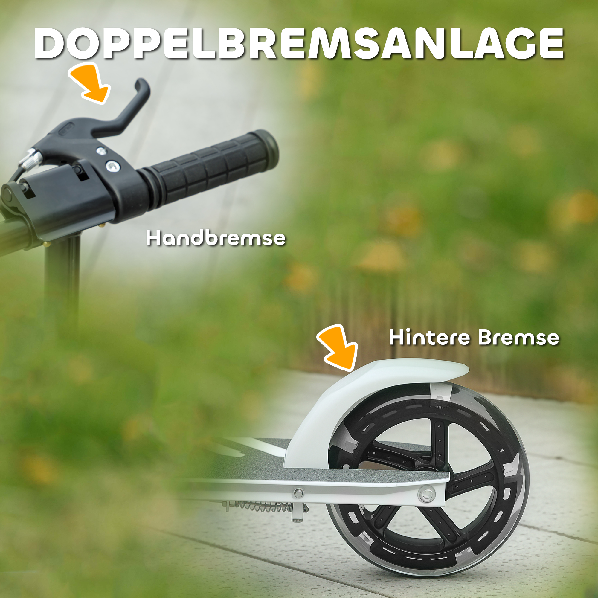 Kinderroller, Doppelte Bremsen, Metallrahmen, Fußstütze, faltbar, 3-8 Jahre, Weiß