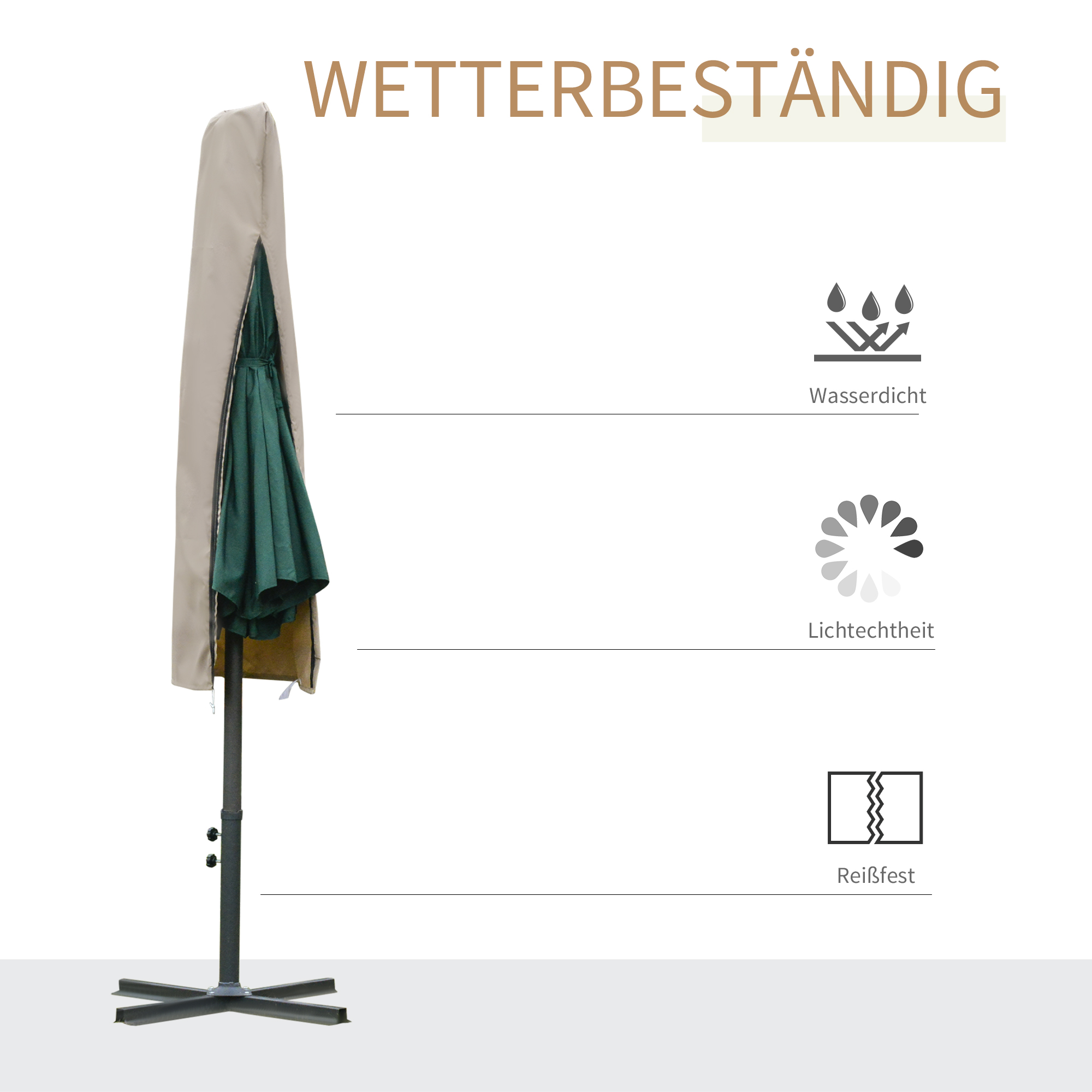 Sonnenschirm Schutzhülle Wetterfeste Winddicht  Seilverschluss Outdoor für Ampelschirm Ø60 x 160 cm