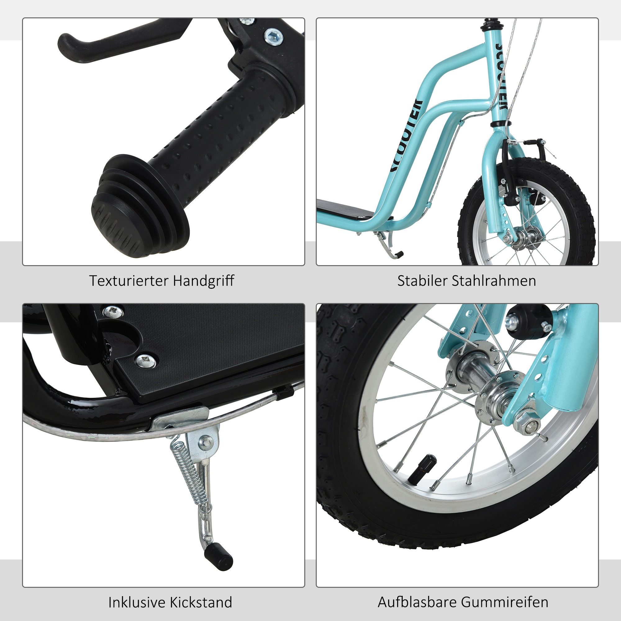 Kinderroller Lenker Verstellbar Scooter Tretroller Cityroller Kinder Roller Kickboard mit Luftreifen 12 Zoll ab 5 Jahre Blau 120 x 58 x 75-80 cm