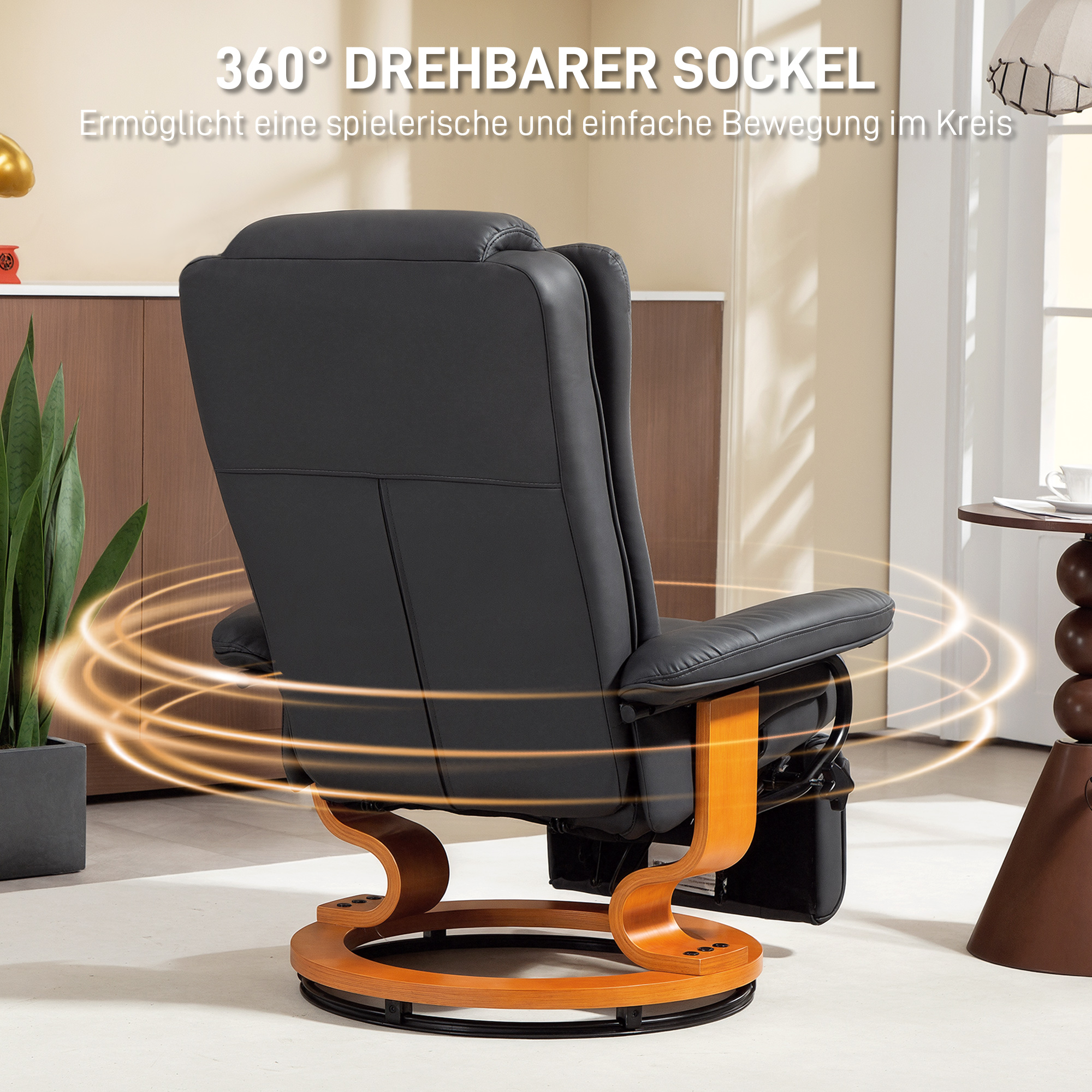 Relaxsessel mit Liegefunktion, drehbar, bis 150 kg, Kunstlederbezug, Stahlrahmen, Dunkelgrau
