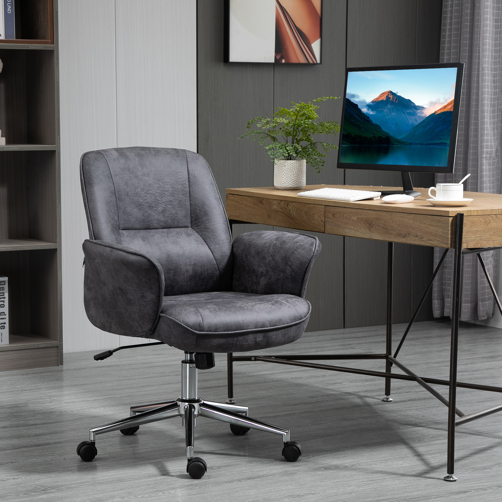 Bürostuhl, Schreibtischstuhl, höhenverstellbar, Wippfunktion, drehbar, Stahl, dunkelgrau, 67 x 69 x 102cm