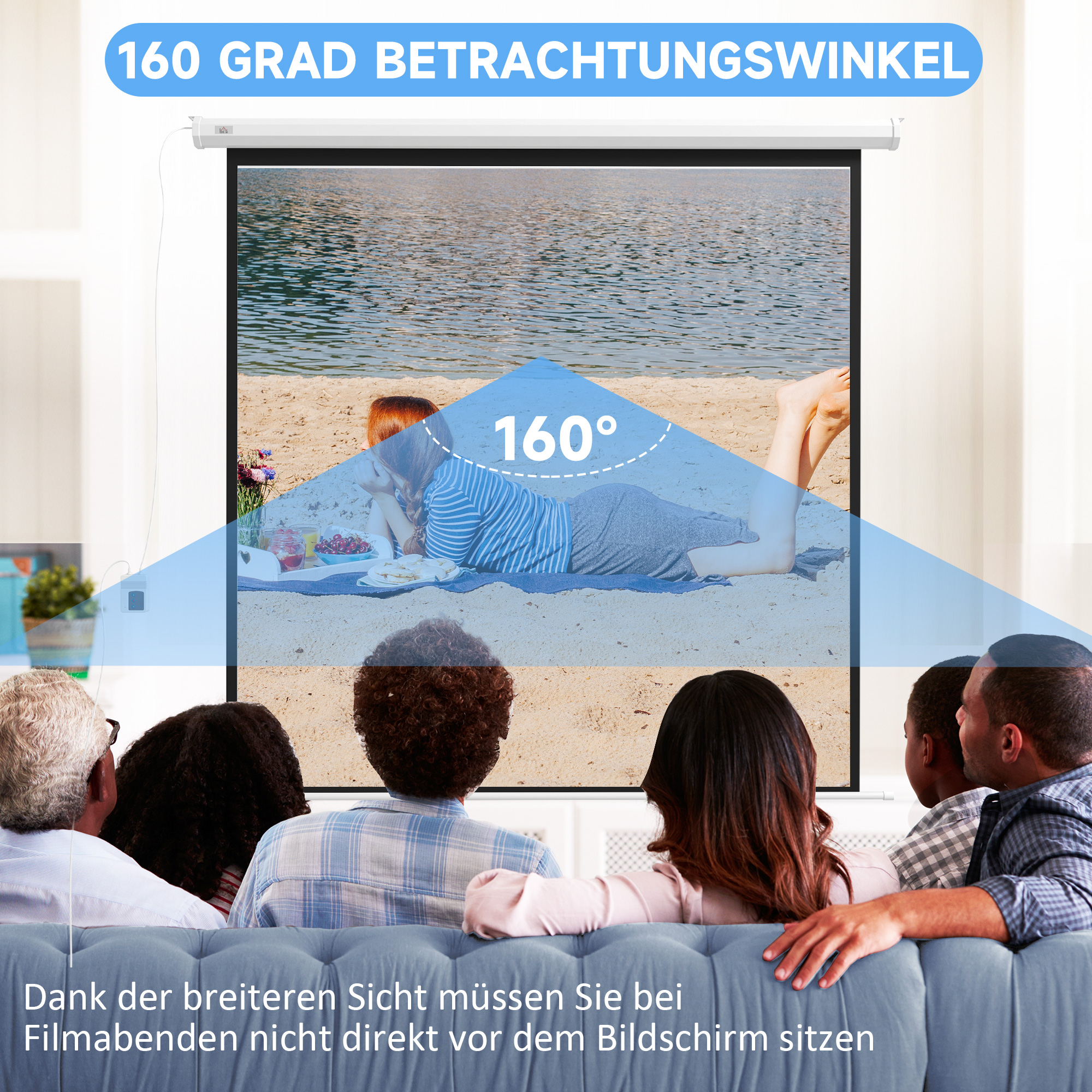 Beamer-Leinwand, 1:1 Format, Fernbedienung, 172 x 172 cm (96 Zoll), Weiß