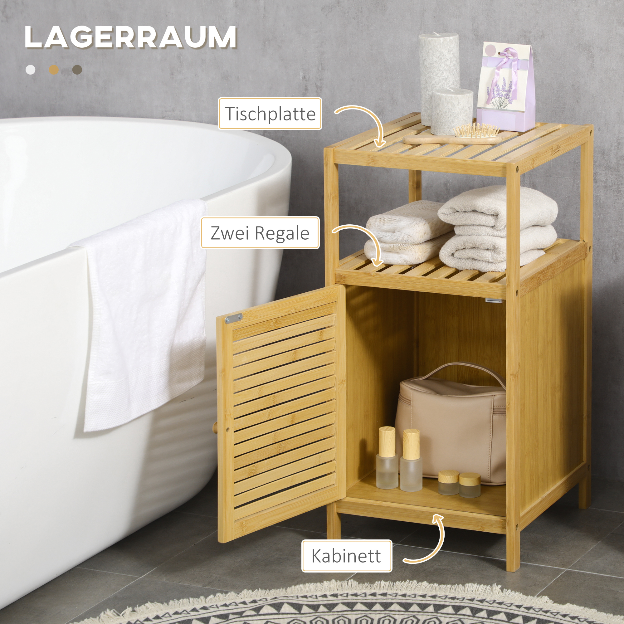 Badezimmerschrank Badregal, Bambus, 1Ablage, 1 Schrank, 33 cm x36,5 cm x67 cm, Natur