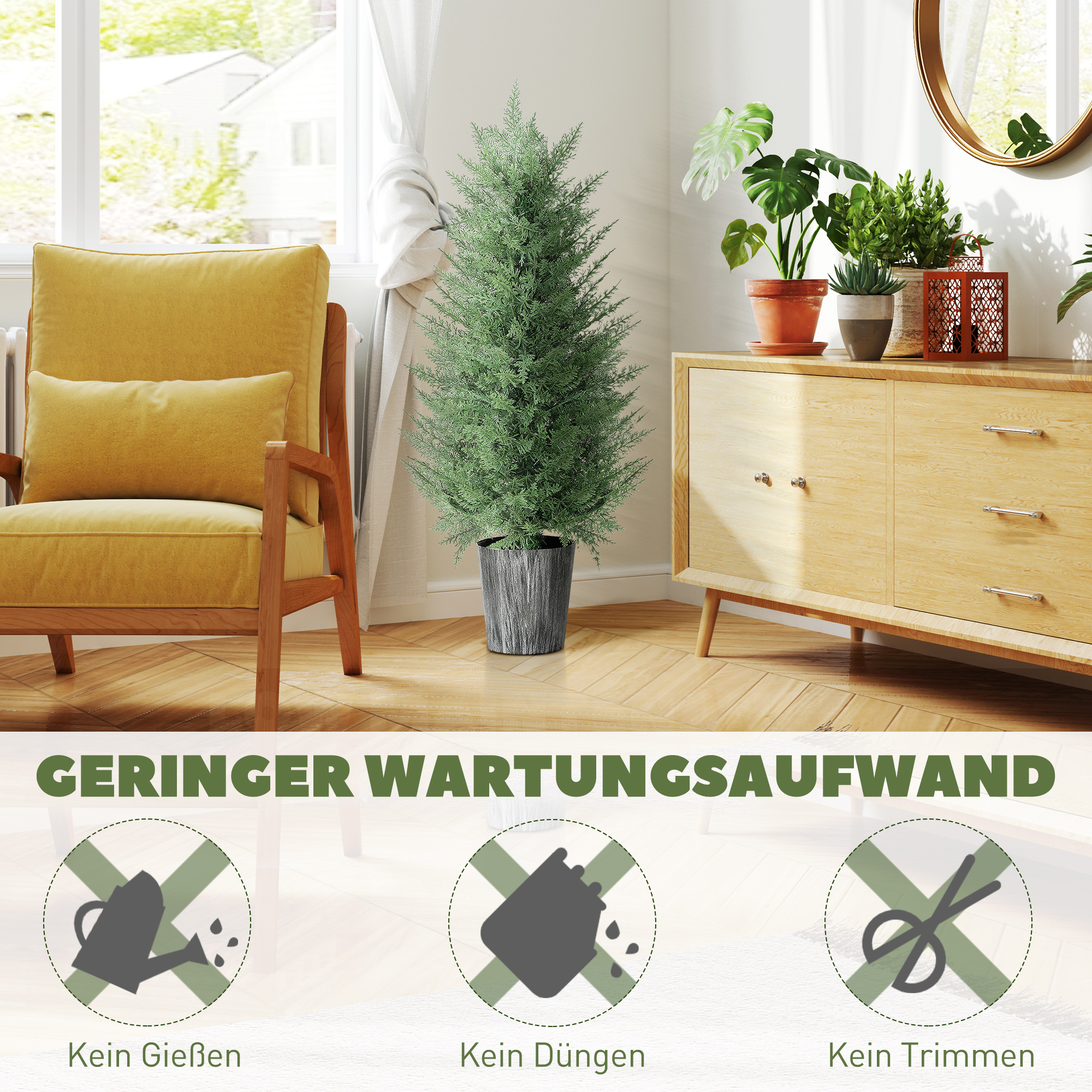 2er Set Künstliche Zypressenbäume groß 90cm Kunstpflanze, Plastik Künstliche Pflanzen im Topf 15 x 15 x 90 cm Grün