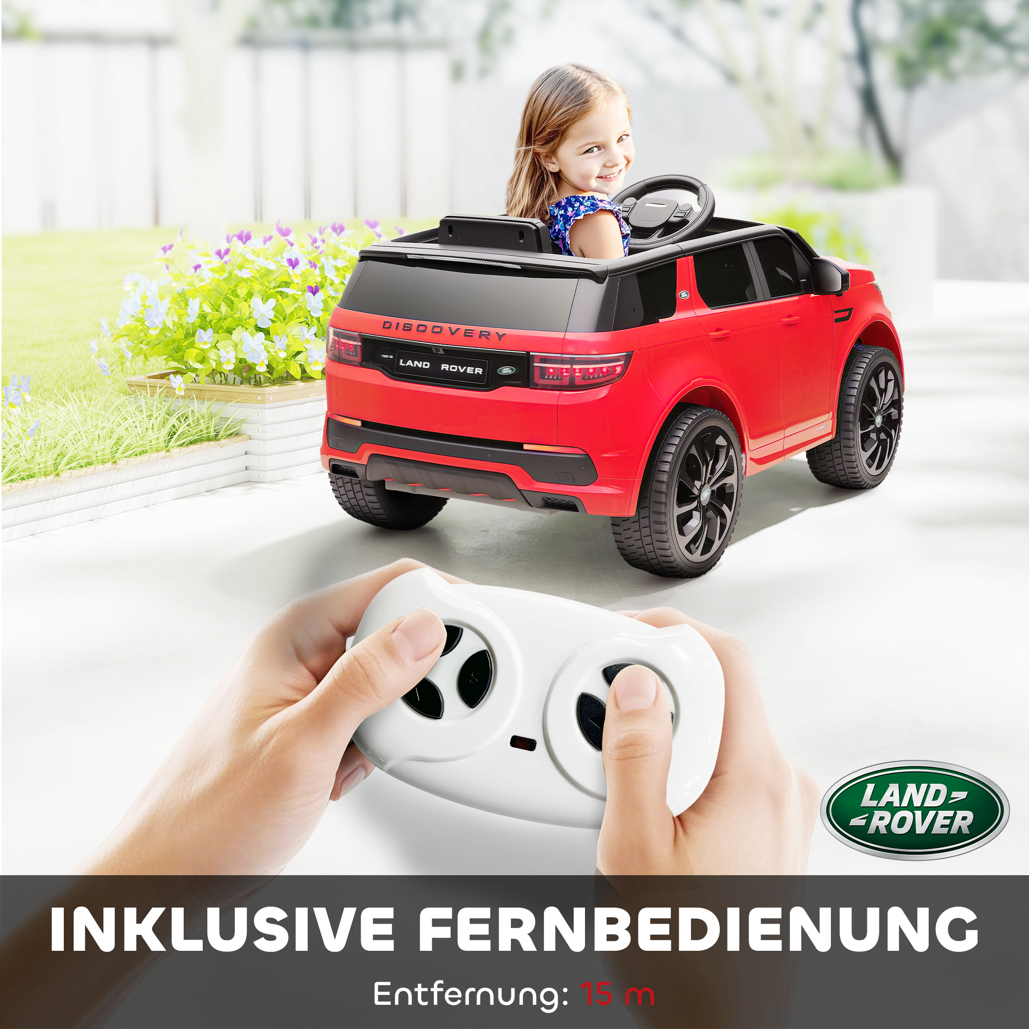 Kinder-Elektroauto, 12V Kinderfahrzeug mit Fernbedienung, LED-Lichtern, Musik und Hupe, 3-6 Jahre, Rot