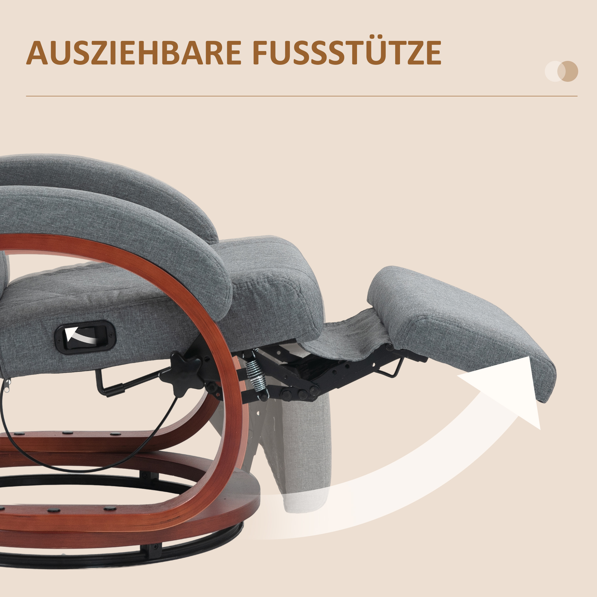 Relaxsessel mit klappbarer Fußstütze, drehbar, neigbare Lehne, Leinenoptik, bis 140 kg, Grau