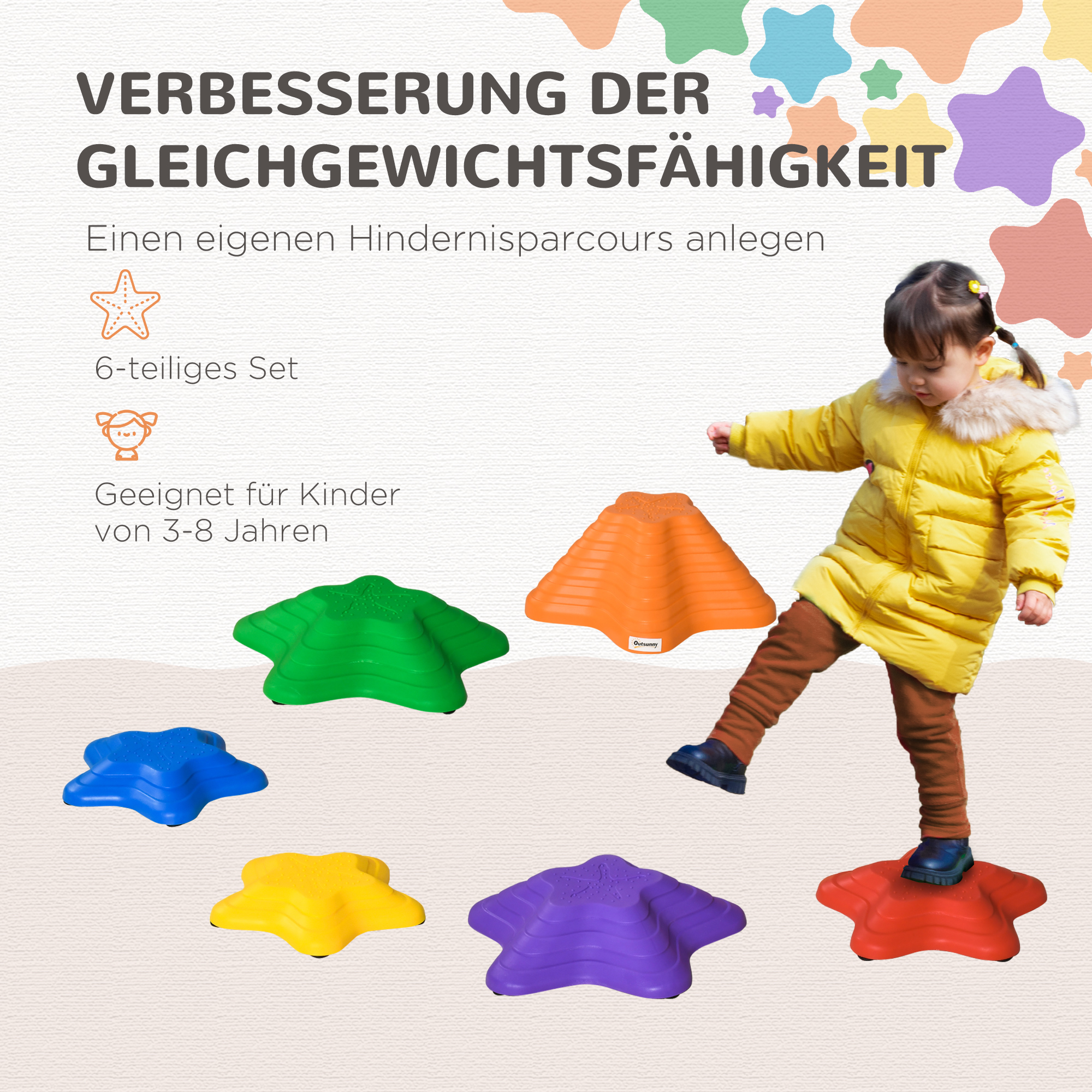 Trittsteine für Kinder, stapelbar, rutschfest, 3 Größen, bis 80 kg, In-/Outdoor