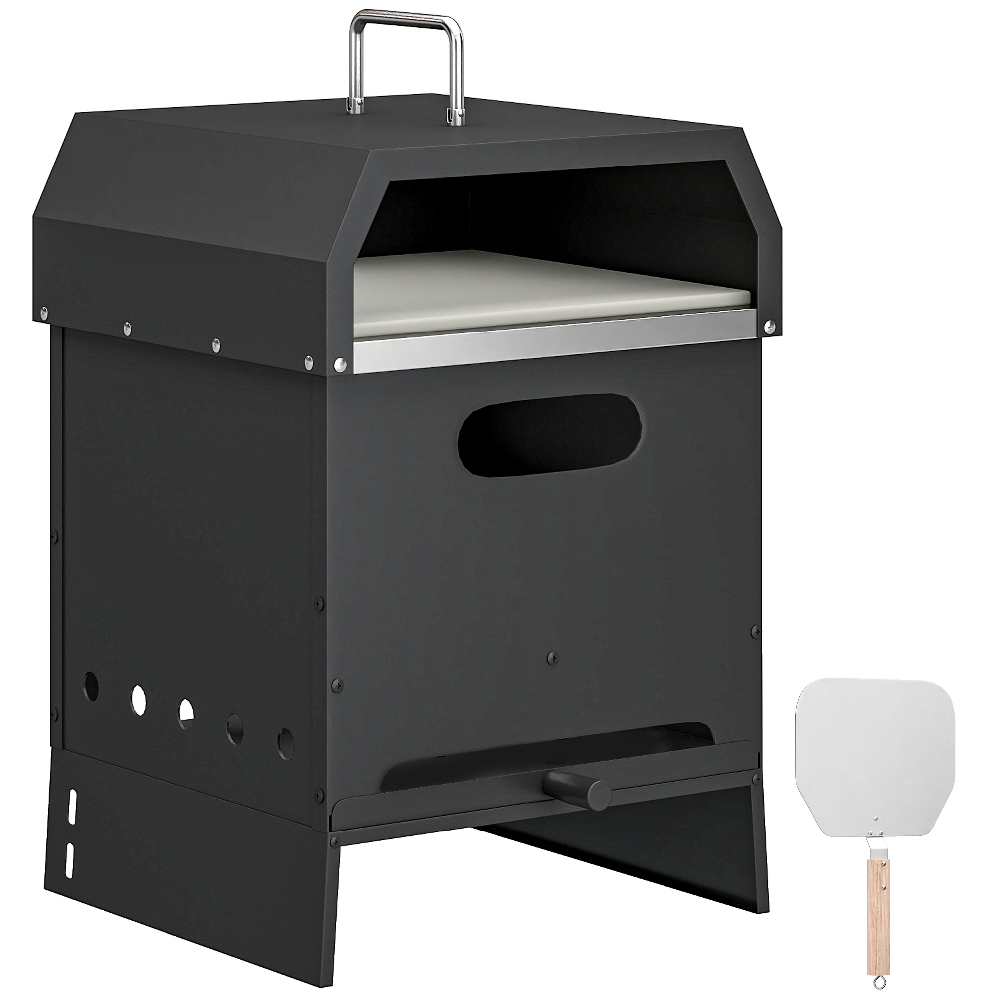 3-in-1 Outdoor-Pizzaofen, holzbefeuert Pizza Ofen, 2 Ebenen, Backofen mit Pizzastein, Pizzaschaufel