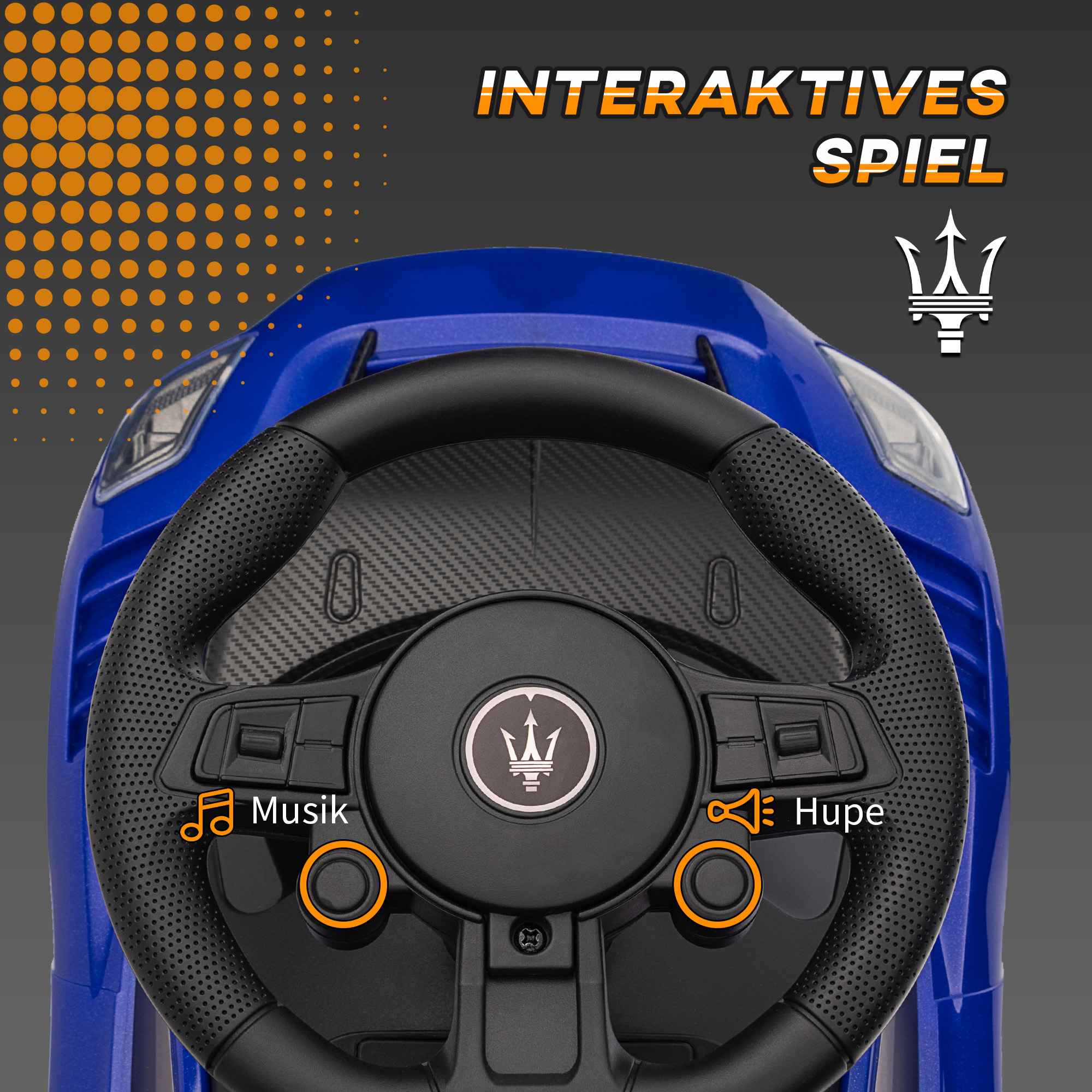 Rutschauto, Lizenzfahrzeug, interaktive Hupen- und Musikknöpfe, Kunststoff und Stahl, Blau, 65 x 29 x 37 cm