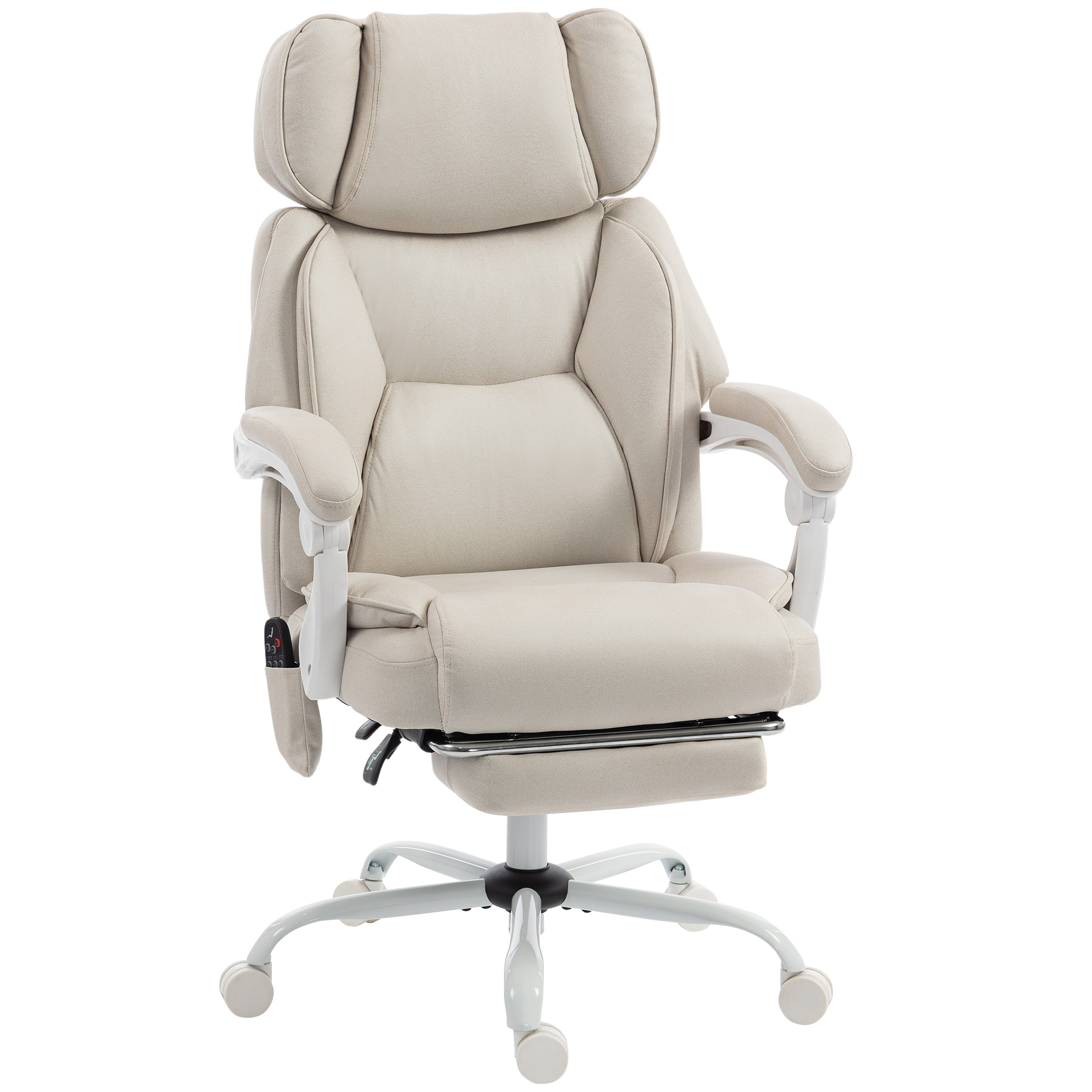 Hochlehner-Bürostuhl mit Vibrationsmassage und Heizung, ergonomisch, neigbar, mit Fußstütze, Cremeweiß