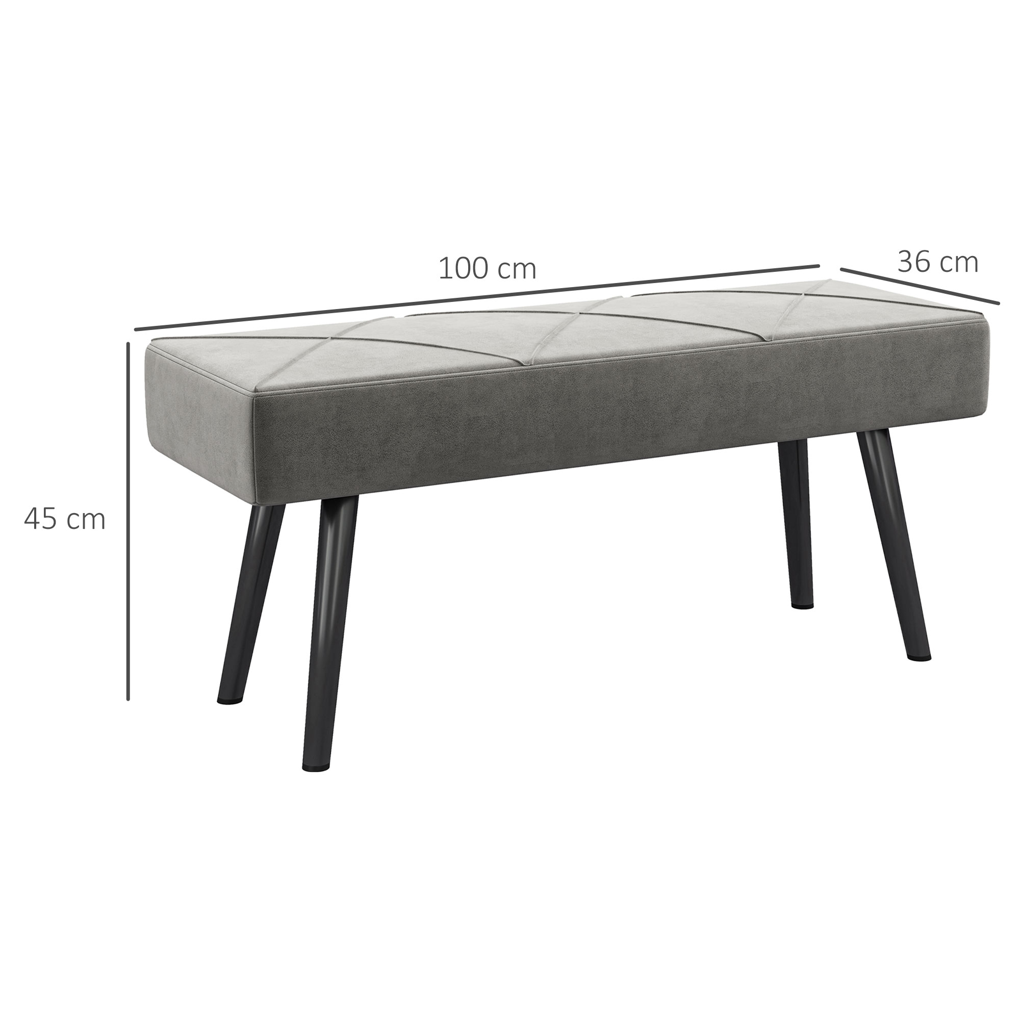 Sitzbank Polsterbank Bettbank, Samtoptik, 100 x 36 x 45 cm, Grau
