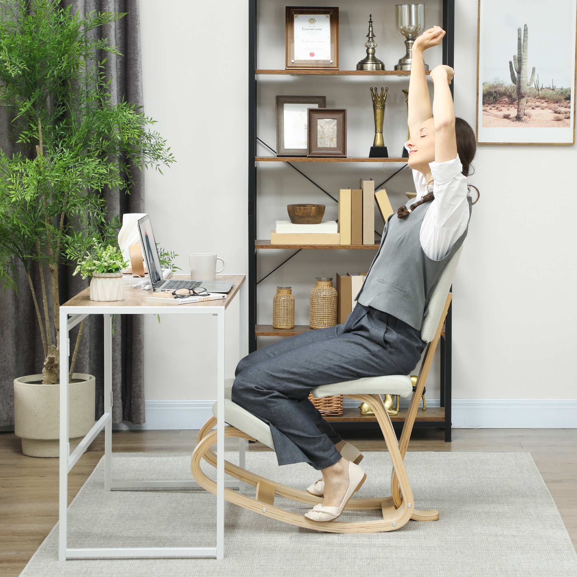 Ergonomischer Kniestuhl, Kniehocker Gesundheitsstuhl für Zuhause, Büro, Meditation Creme