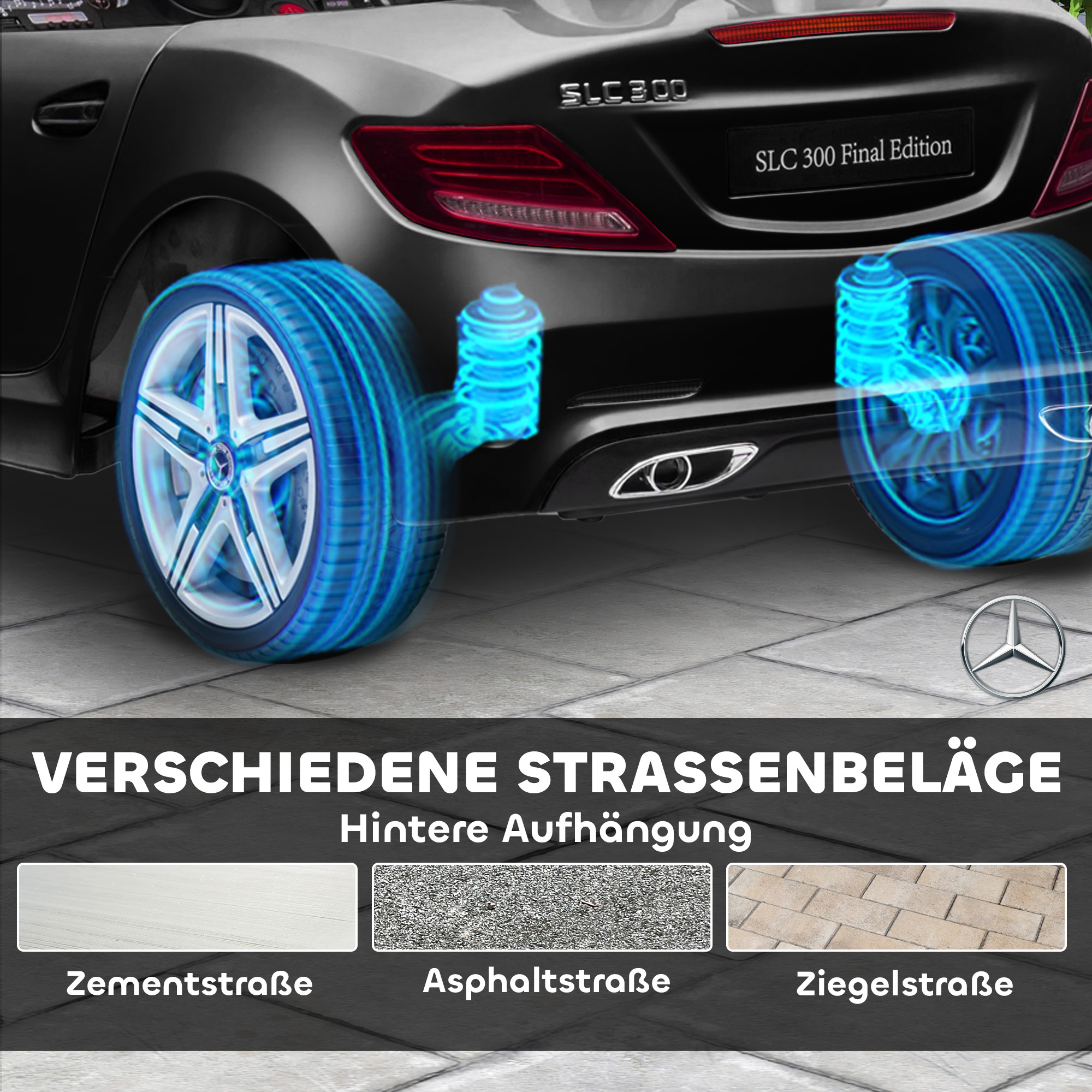 Kinder-Elektroauto, mit LED-Scheinwerfern, Sicherheitsgurt, Hupe, Musik, 3-5 km/h, schwarz, 107 x 62,5 x 44cm