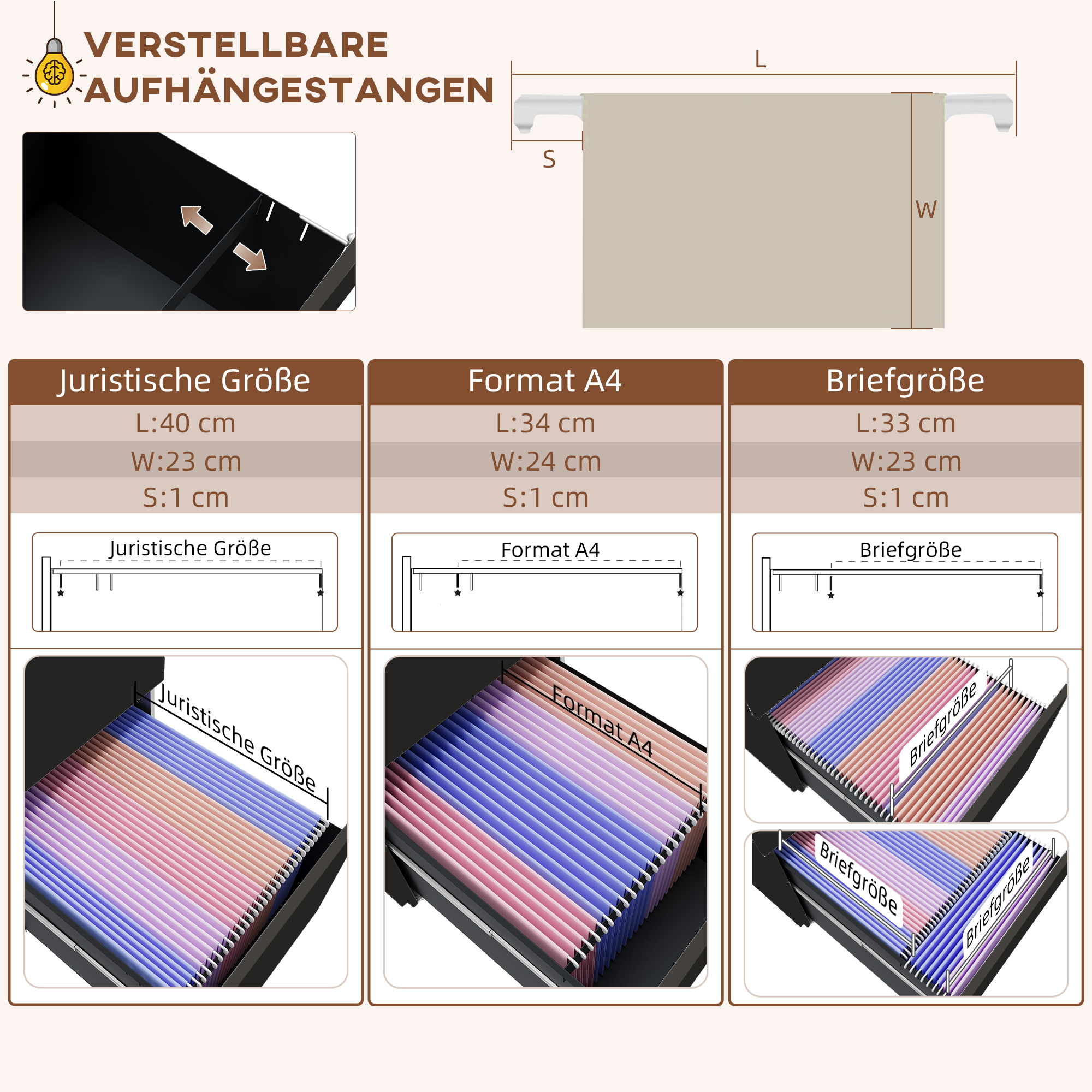 Rollcontainer Aktenschrank, 3 Schubladen, abschließbar, rollbar, 37 cm x 43,5 cm x 60 cm, Schwarz