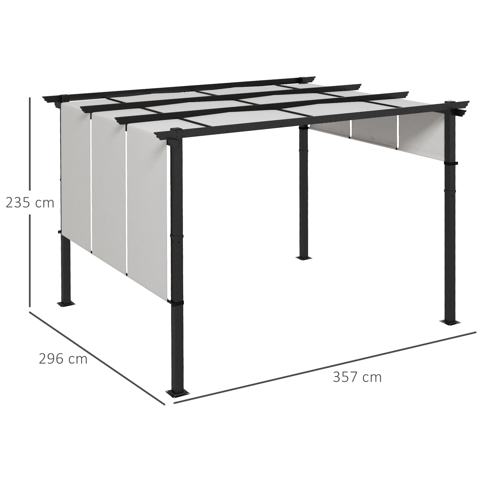 Markise Sonnenschutz. Pergola, wetterbeständig,  inkl. Befestigungsmaterial, 3 x 3,5 m, Dunkelgrau