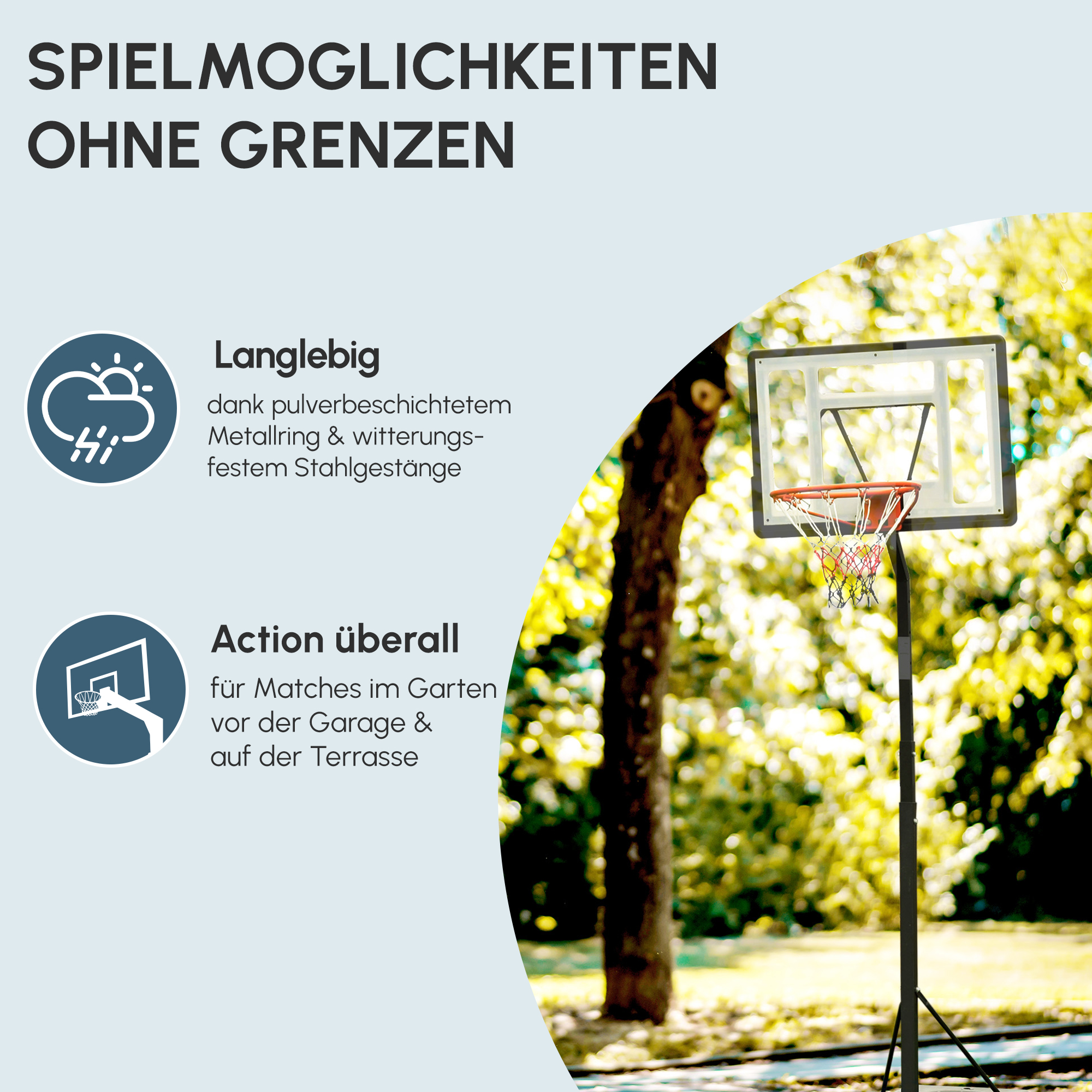 Basketballkorb Outdoor mit Ständer, 255-305cm Höhenverstellbar Basketballständer mit Rollen, Basketball-Backboard Ständer, Basketballanlage, Stahl
