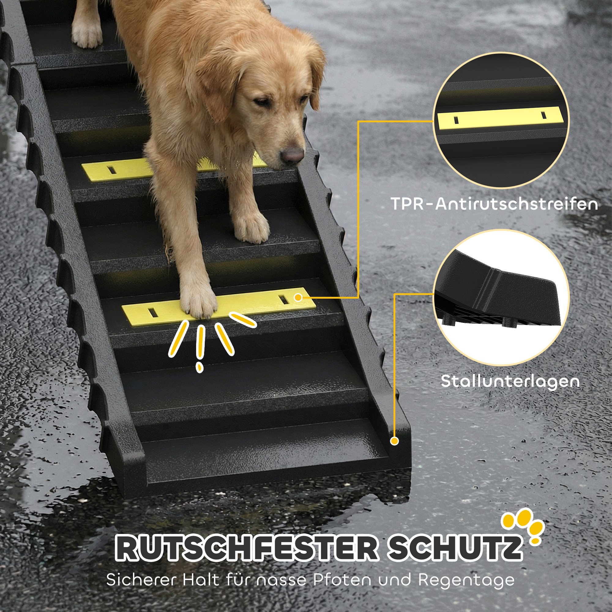 Hunderampe klappbar Hundetreppe Auto & SUV rutschfest Hundeautorampe für Große Tiere bis 25 kg 154x40cm Schwarz
