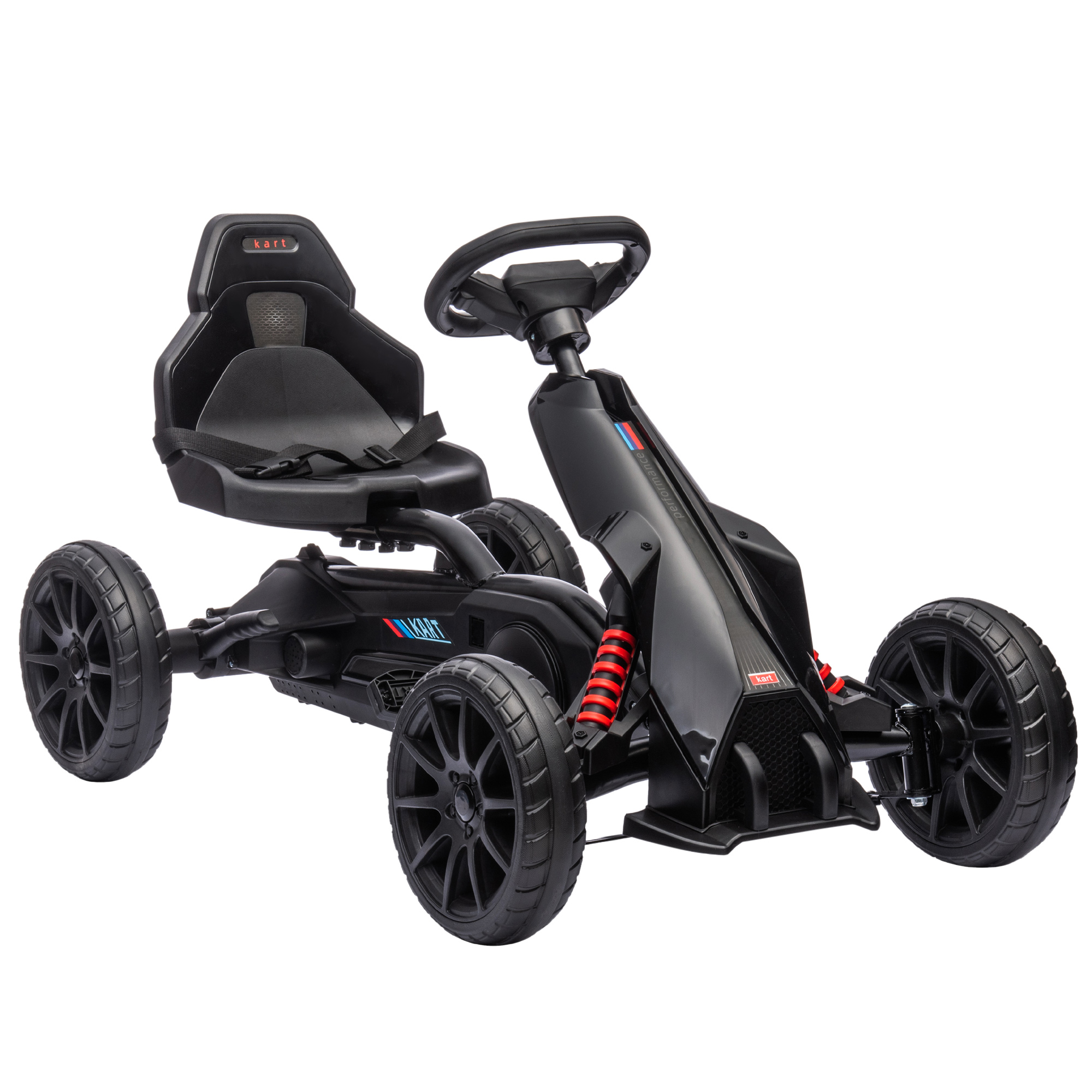Go-Kart, Kinderfahrzeug mit verstellbarem Sitz, Tretfahrzeug, Tretauto mit Handbremse, 3-8 Jahre, Outdoor, Schwarz