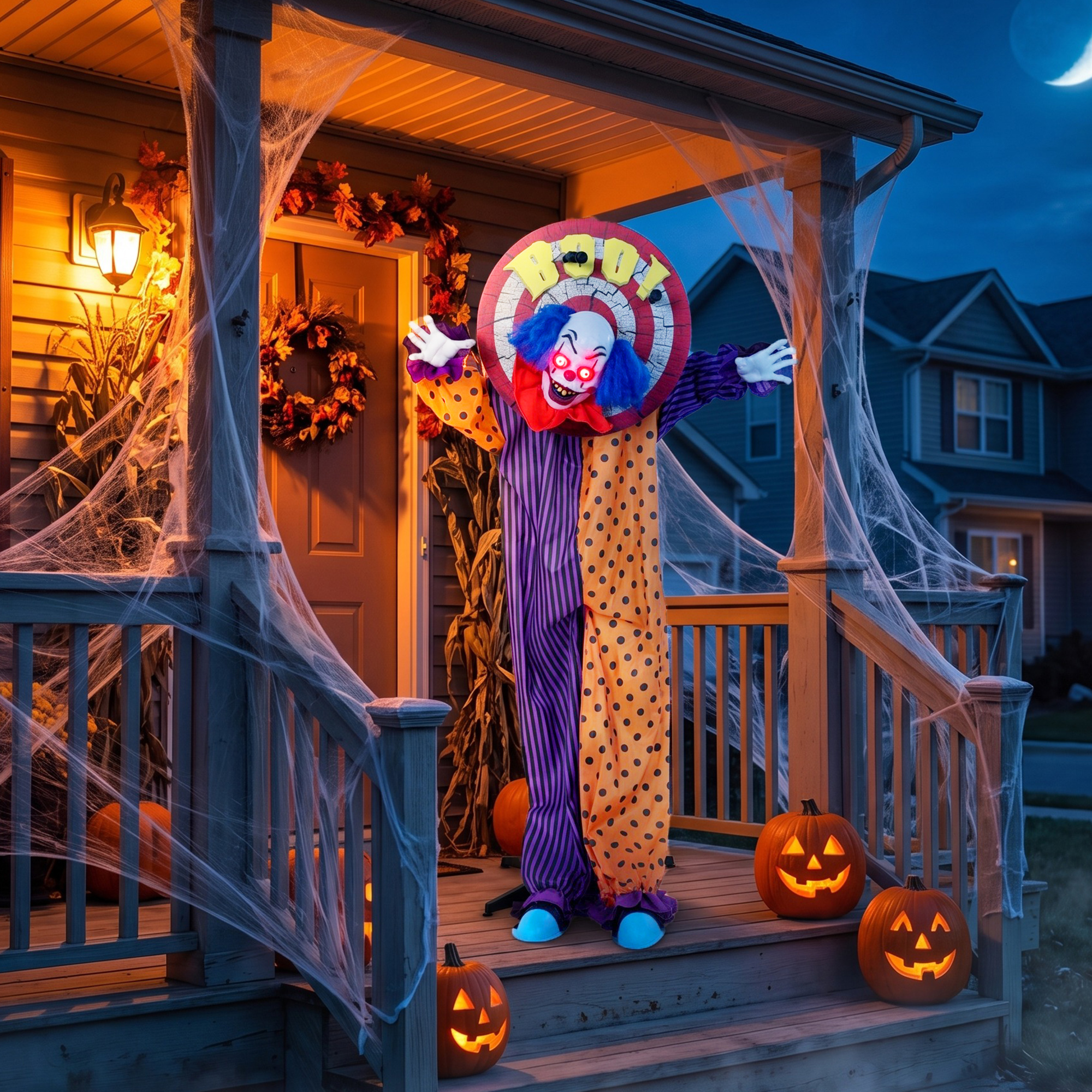 167 cm lebensgroße animierte Halloween-Clown-Deko mit Sound- & Berührungsaktivierung