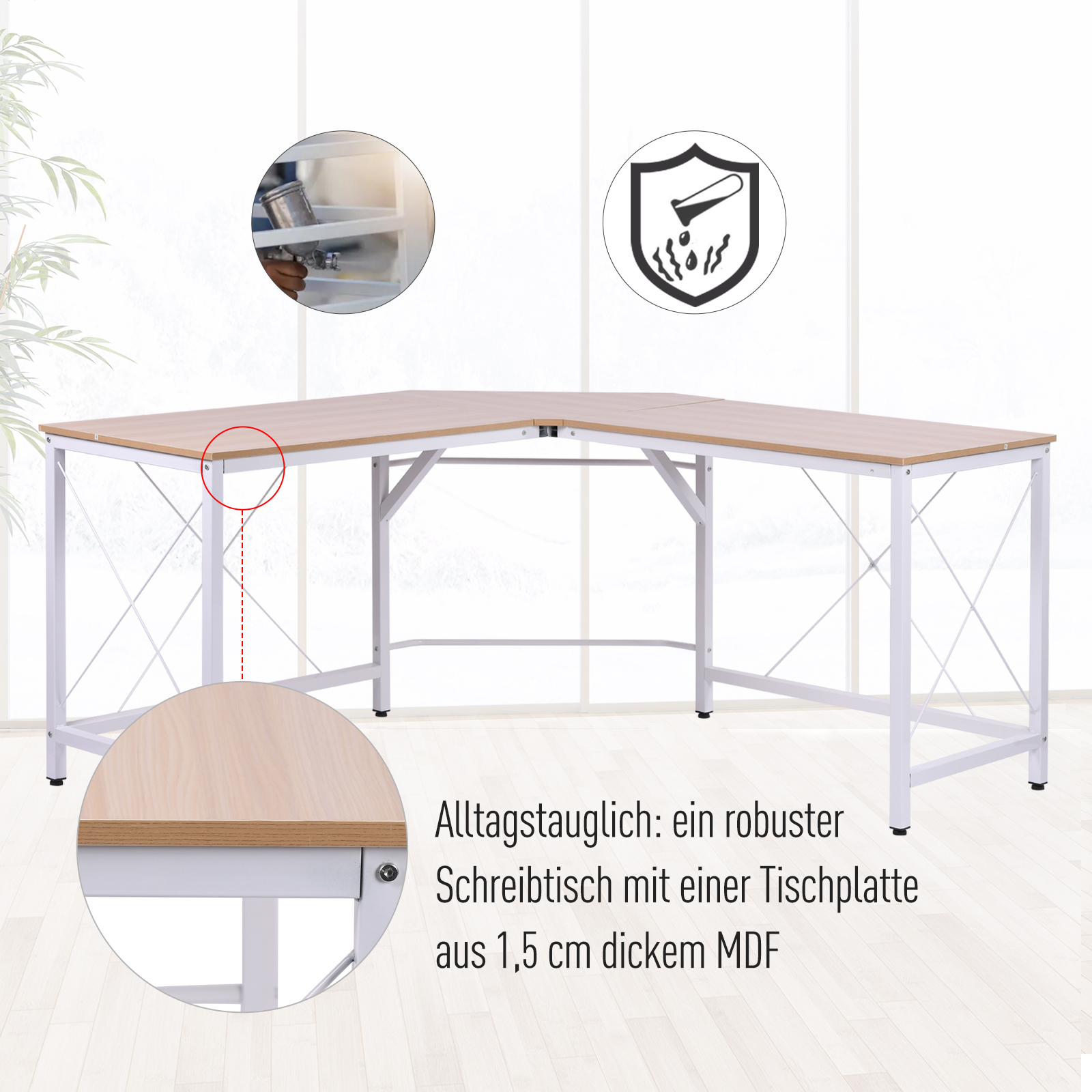 Computertisch Schreibtisch L-Form Arbeitstisch Bürotisch Eckschreibtisch Winkelschreibtisch MDF Natur 150 x 150 x 76 cm