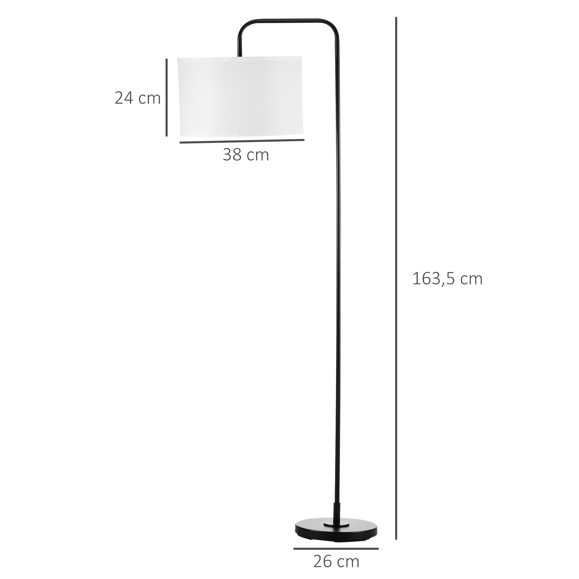 Stehlampe mit Fußschalter, Bodenlampe mit Stoffschirm, Stahl, Weiß