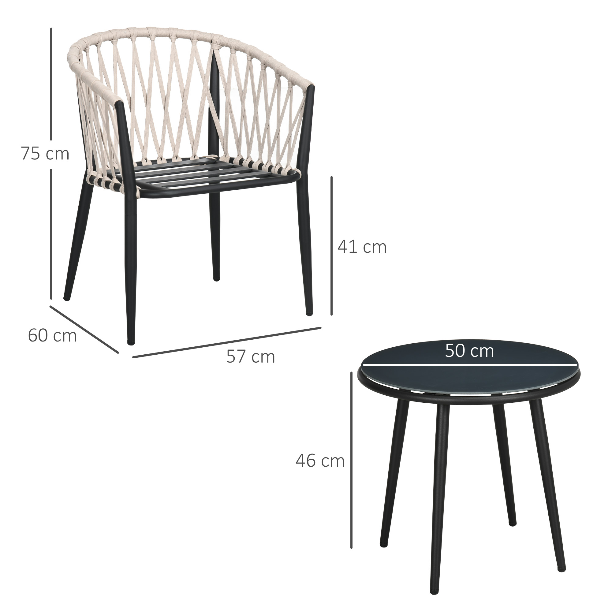 Gartenmöbel Set für 2 Personen inkl. 1 Tisch, 2 Stühlen mit Sitzkissen, Balkon-Set, Stahl, Grau