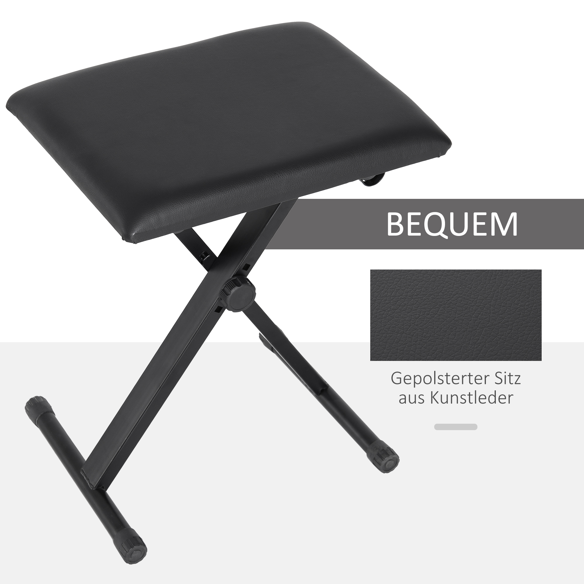 Klavierhocker Höhenverstellbar Klavierbank, X-förmiger Pianobank mit Kunstleder Kissen Klappbare Klavierstuhl für Piano Keyboard 39 x 29 x 37-47 cm Schwarz