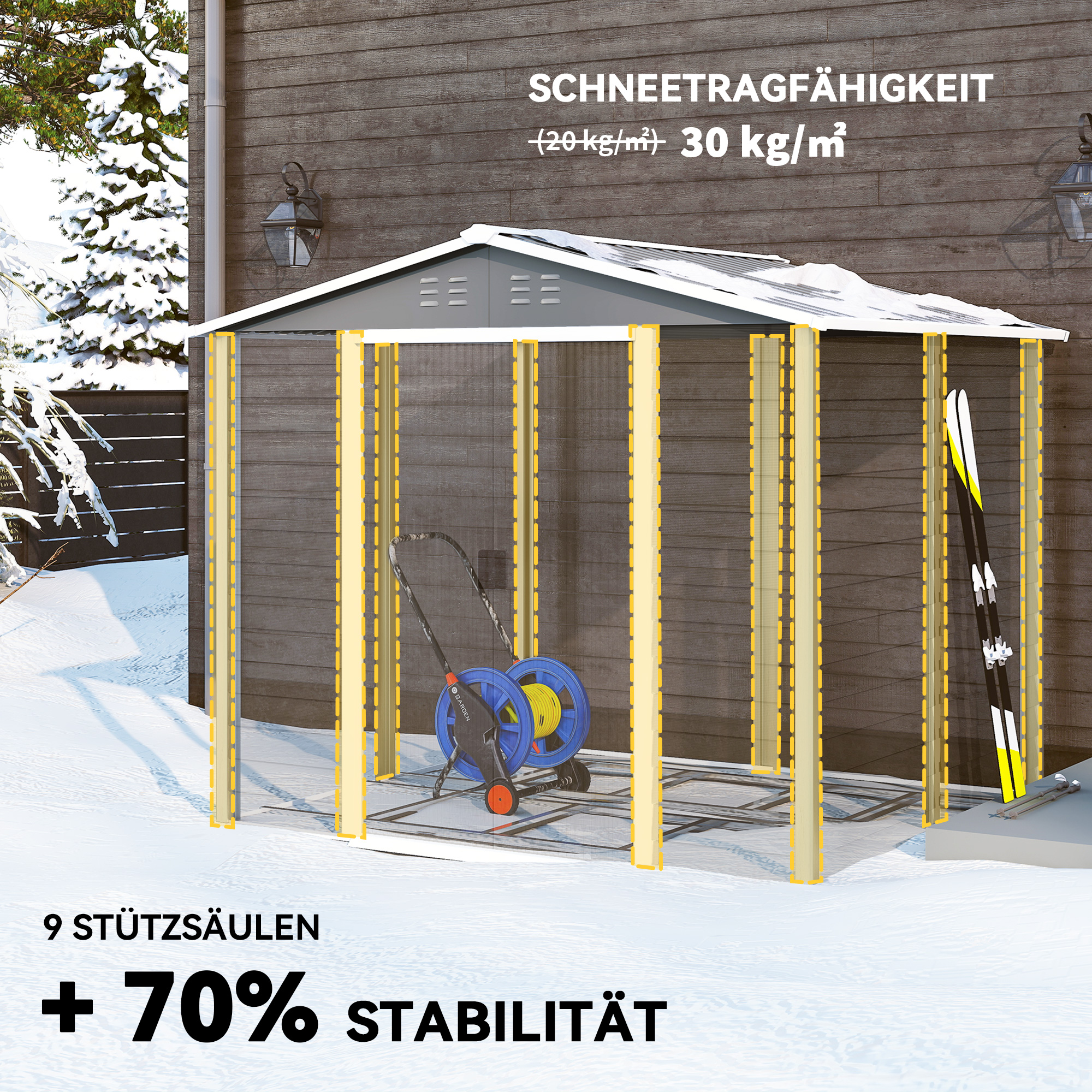 Geräteschuppen, aus Metall, wetterfest & rostfrei, abschließbar,  2,40 x 2,06 x 1,98 m, Hellgrau