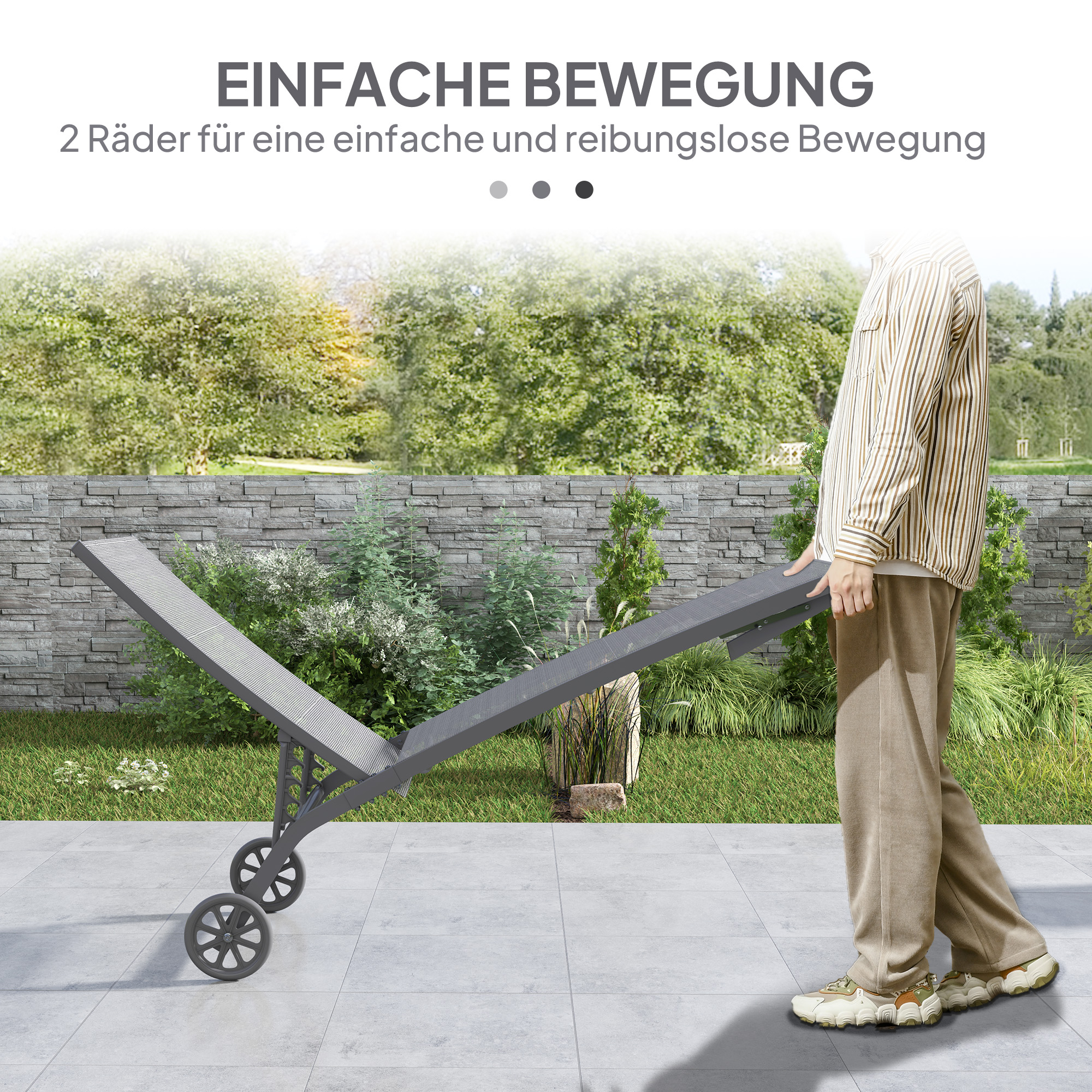 Sonnenliege, 5-stufig verstellbare Rücklehne, atmungsaktiver Stoff, Aluminiumrahmen, Dunkelgrau, 195 x 66 x 34 cm