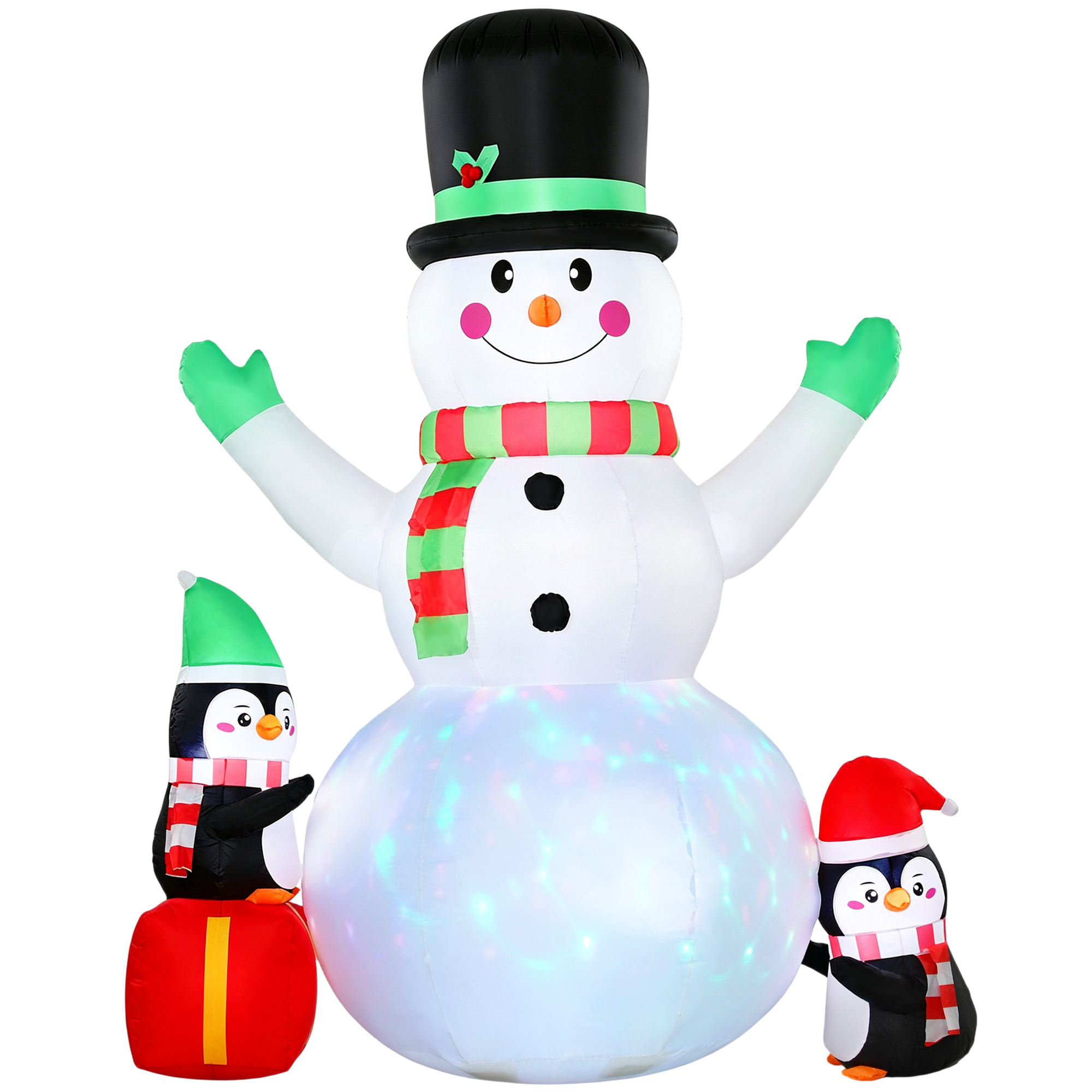 Aufblasbarer Weihnachts-Schneemann, 243 cm, mit buntem LED-Licht, für draußen