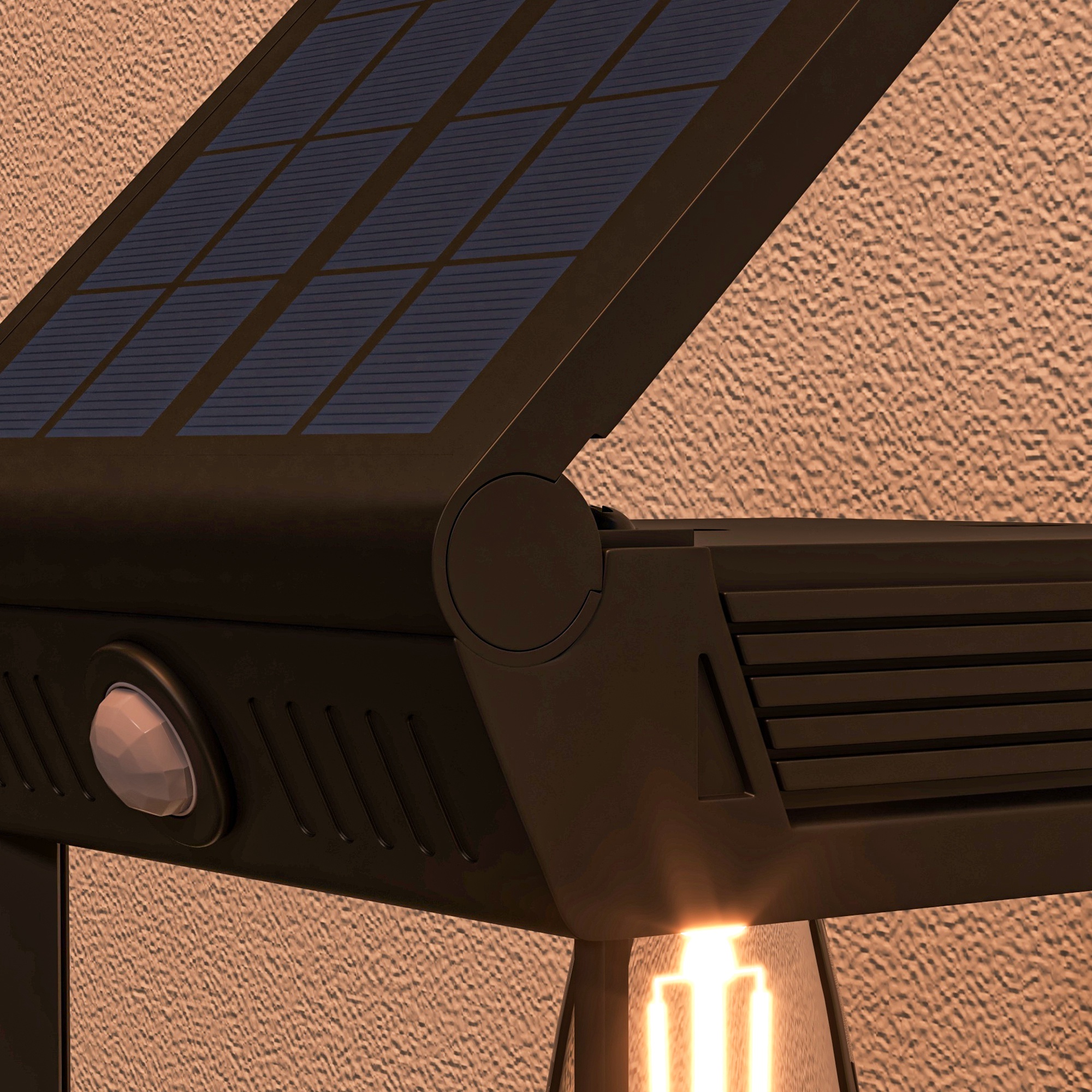 Garten-Solarlicht Außenleuchte Solarlampe, Spritzwassergeschützt, Bewegungssensor, 14 cm x 24 cm x 24 cm, Schwarz