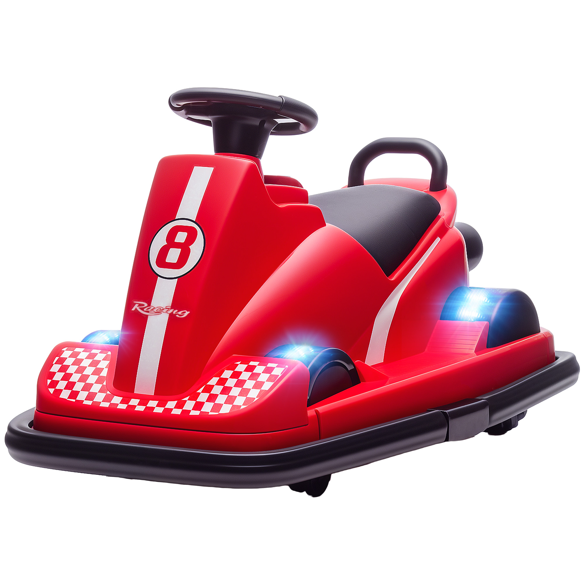 Autoscooter für Kinder, um 360 Grad drehbar, Lenkrad, LED-Lichter, Musikfunktion, 3-8 Jahre, Rot