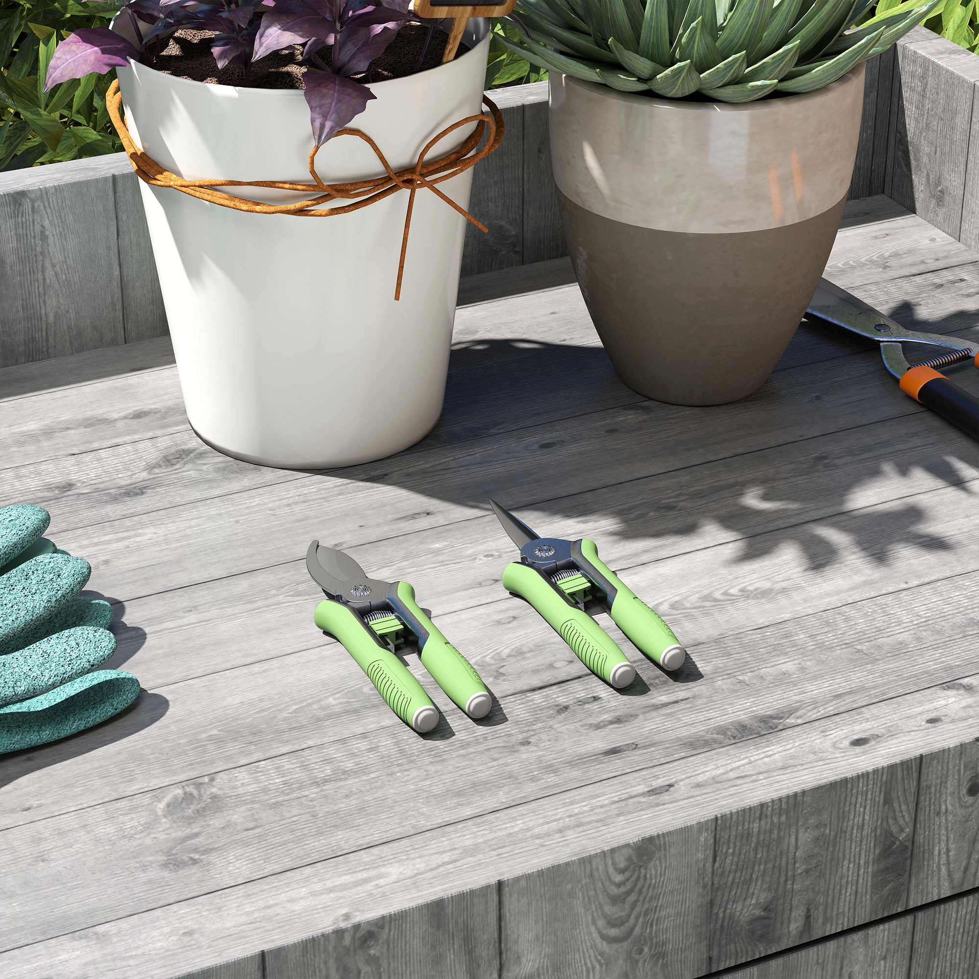Gartenwerkzeug Set 2 Stück Garten Werkzeug aus Edelstahl Gartengeräte mit Gartenschere Astschere Grün+Silber