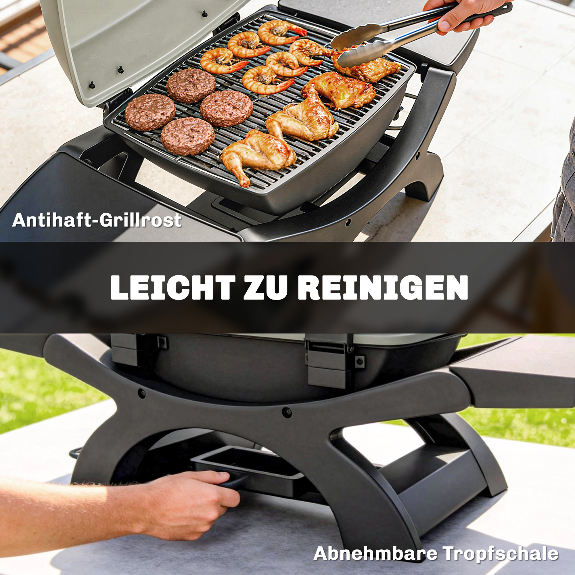 Tischgrill Elektrisch 2300W 23x71 cm tragbar Elektrogrill mit Antihaftbeschichtete Grillrosten Fettauffangschale