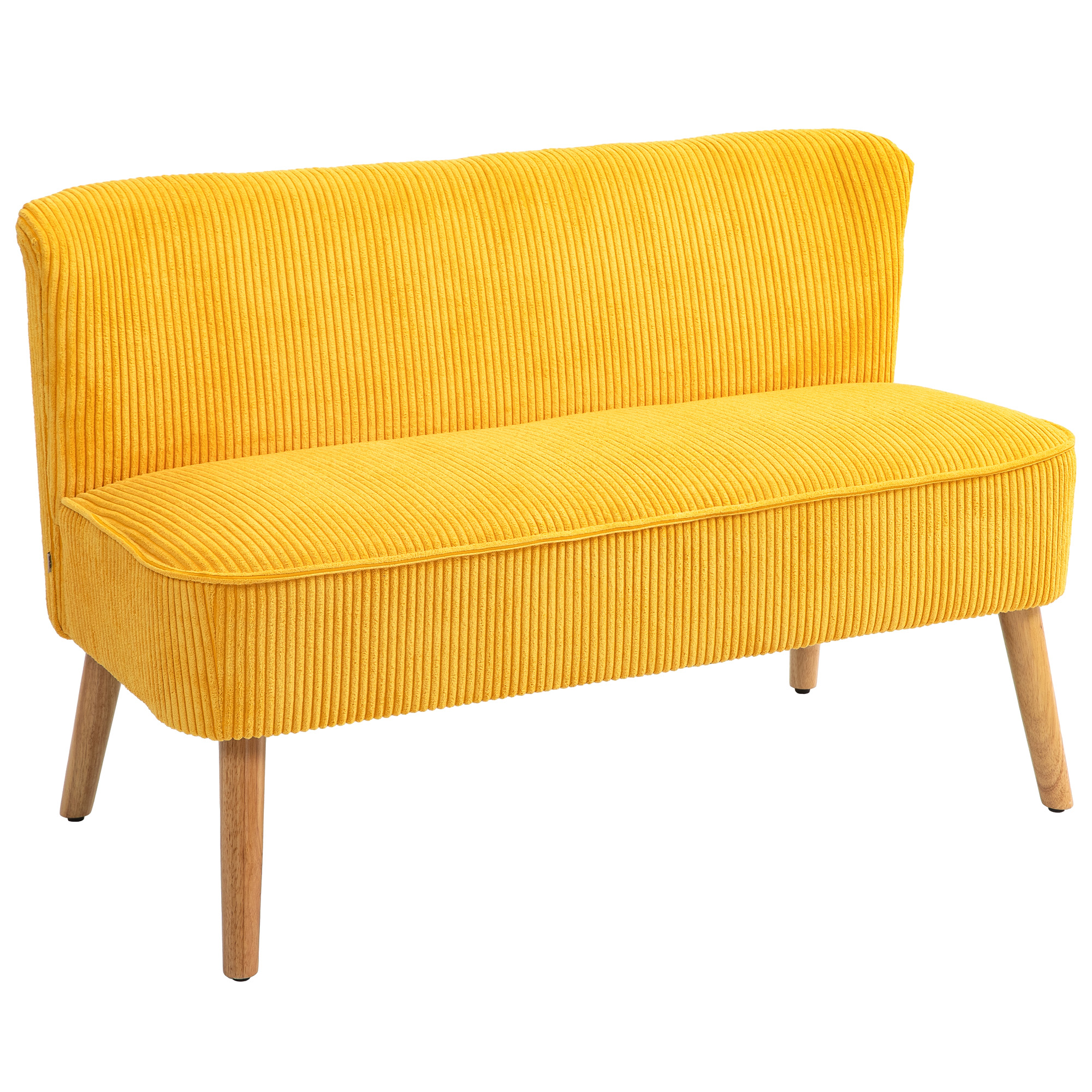 Zweisitzer-Sofa, elegantes Skandi Design, massiver Holzrahmen, bis 150 kg, 117 x 56,5 x 77 cm, Gelb