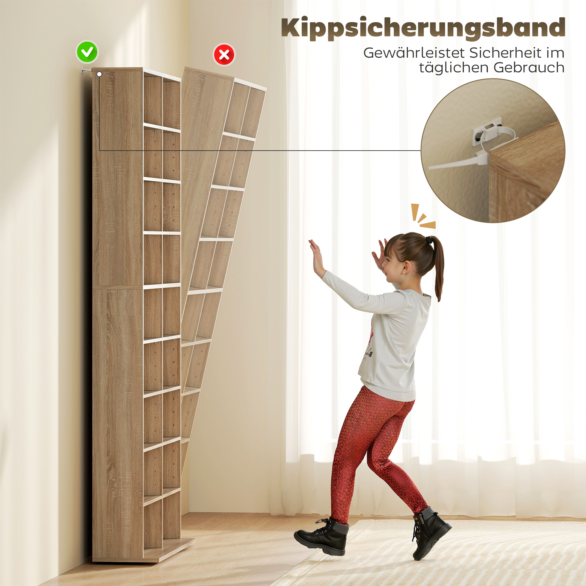 9-stufiges DVD-Regal mit 18 Fächern und 14 verstellbaren Einlegeböden, Platz für 640 CDs, 360 DVDs oder 430 Blu-rays, Naturholz