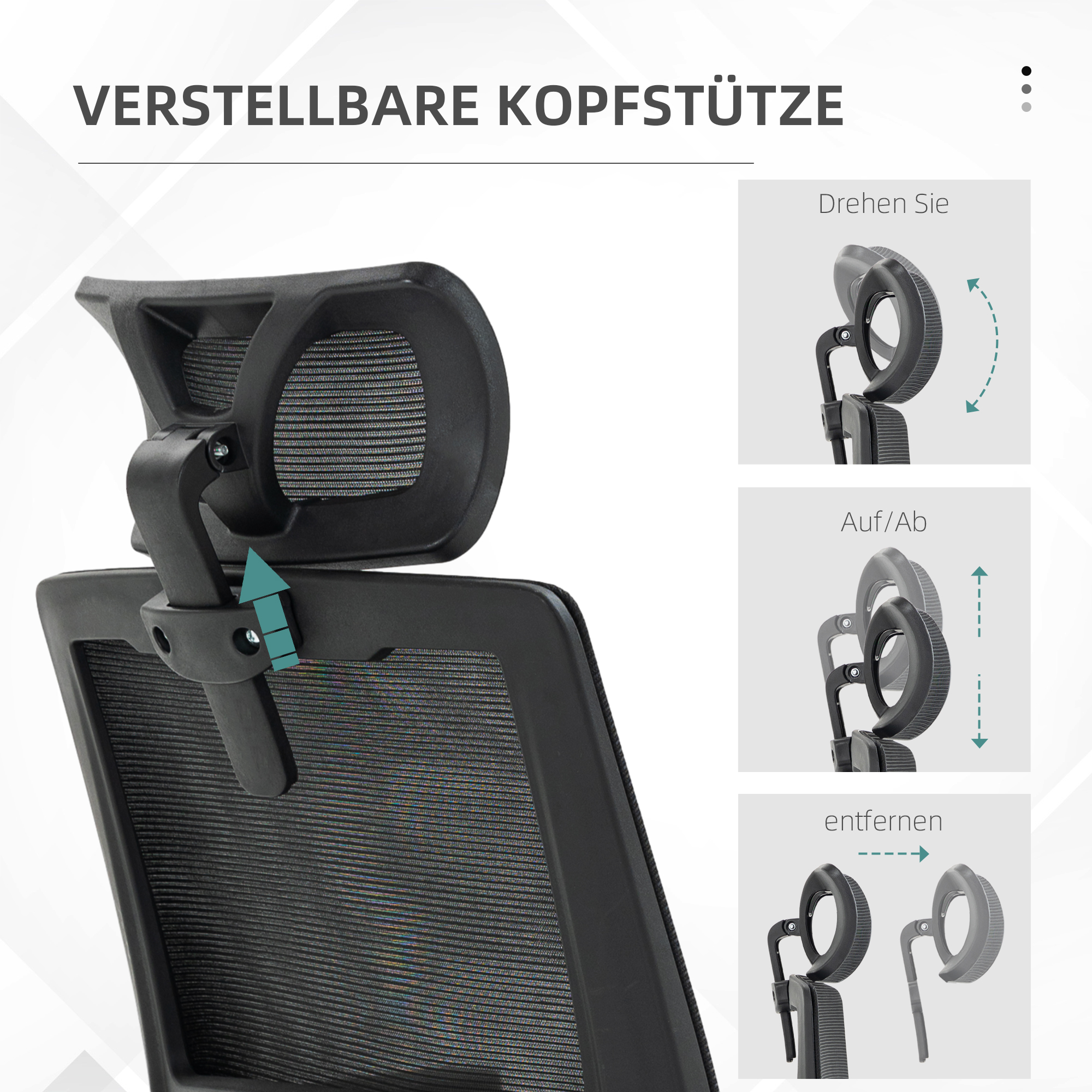 Bürostuhl Schreibtischstuhl Office-Stuhl, höhenverstellbar, 1 Kopfstütze, 60 x 61 x 121,5 cm. Schwarz