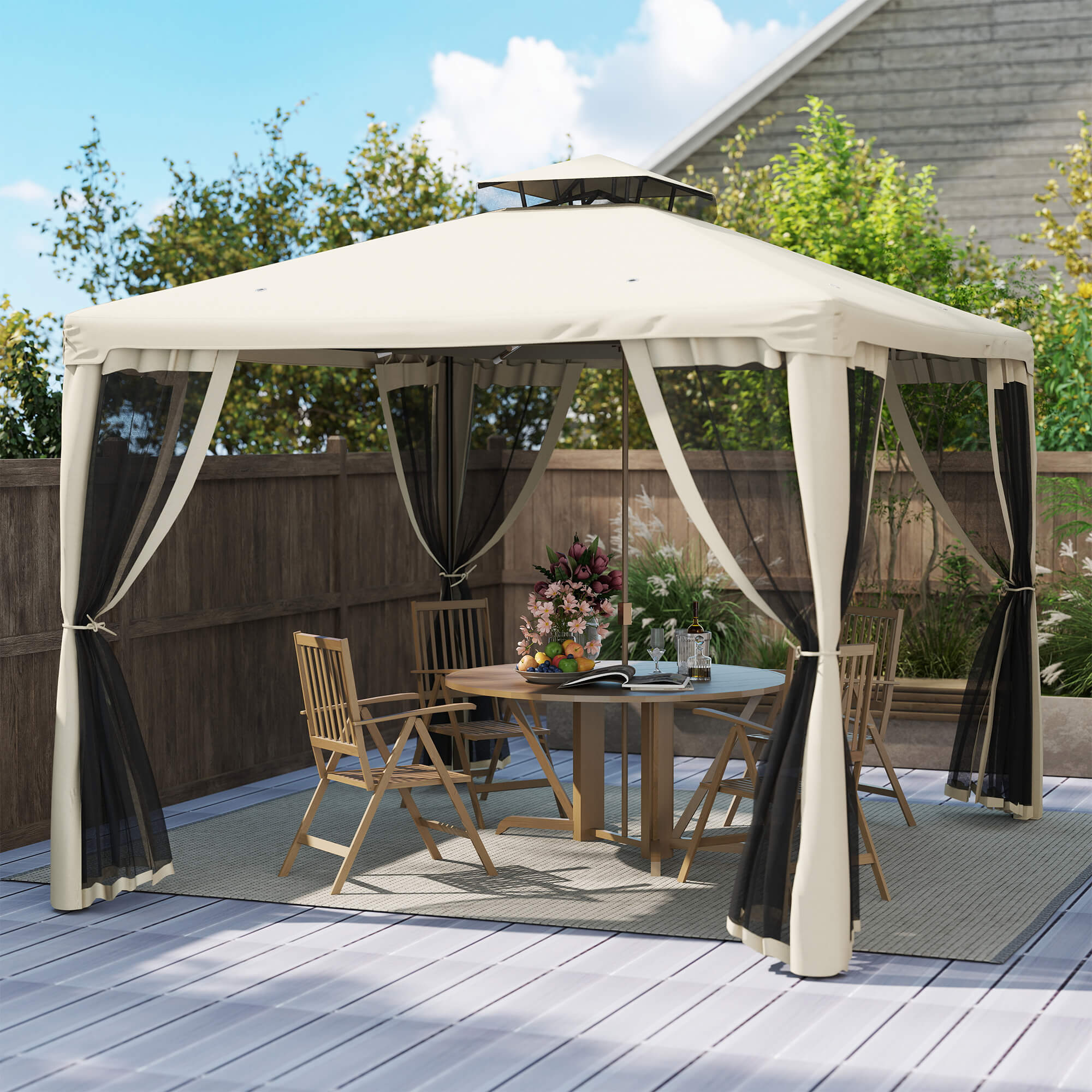 Gartenpavillon Pavillon Gartenzelt Festzelt Partyzelt mit 4 x Seitenwand wetterfest Metall + Polyester Grau 2,94 x 2,94 x 2,65 m