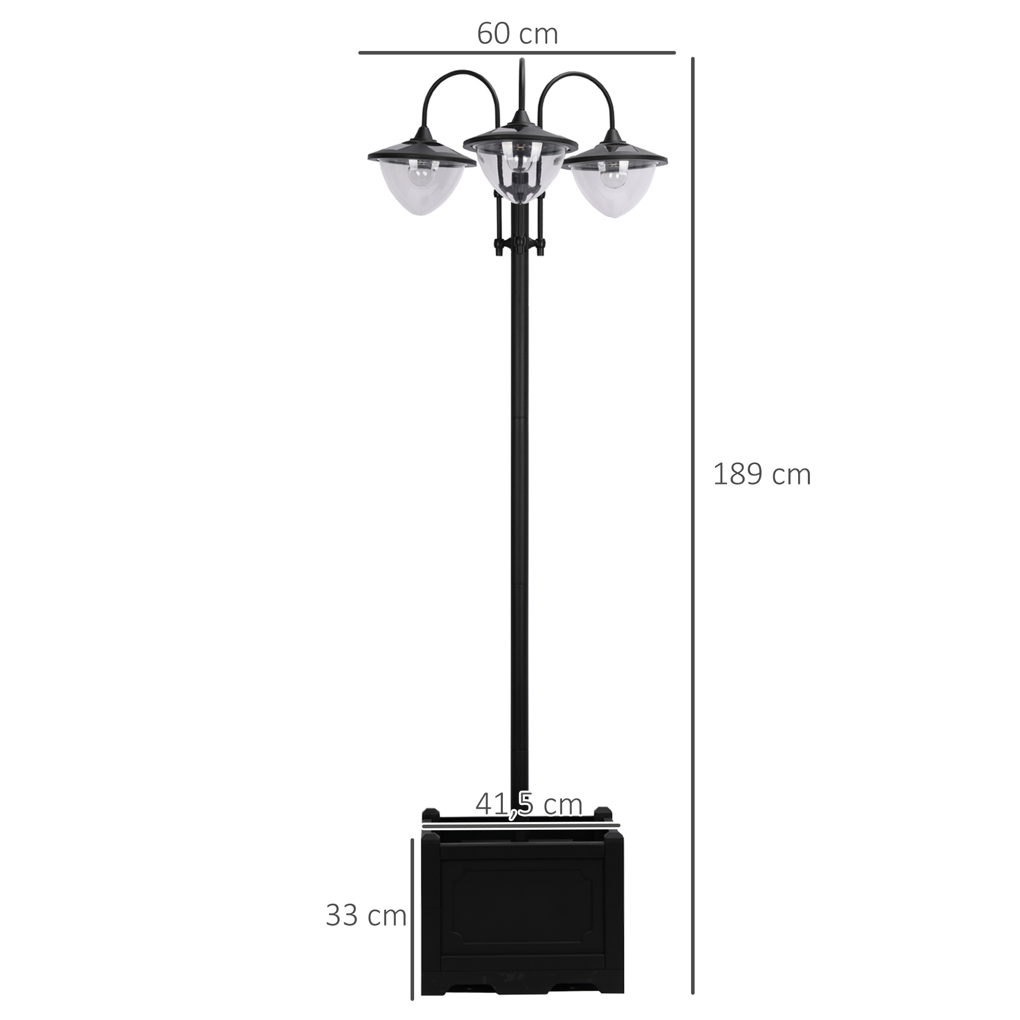Solar Laterne Stehleuchte aus Metall, Gartenlaterne mit Lichtsteuerung, 189 cm hoch, Windlicht Außenleuchte, Wasserdicht IP44 mit Blumentopf-Basis für Garten Balkon Deko Schwarz