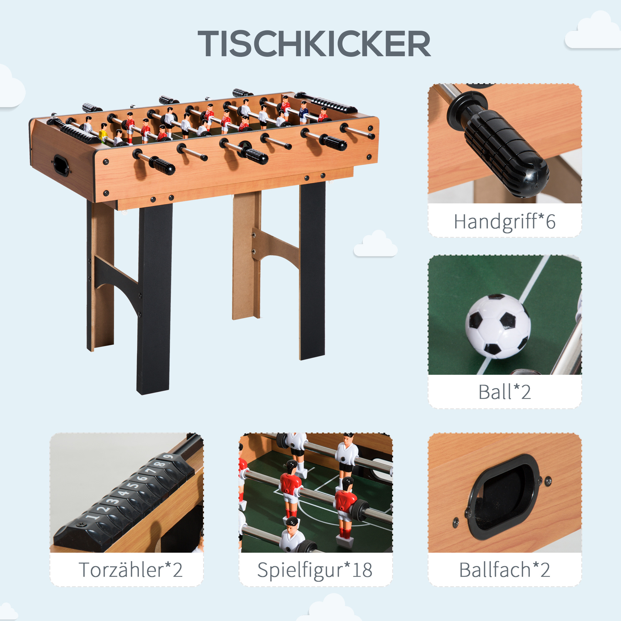 2-in-1 Tischkicker, Multispieltisch 4 in 1, kompakt, inkl. Spielaccessoires, 92 x 78 x 80 cm