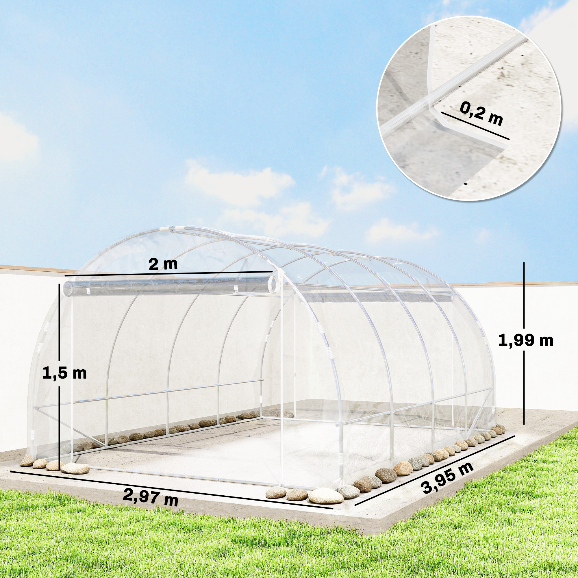 Polytunnel-Gewächshaus, begehbares Gewächshaus mit verzinktem Stahlrahmen und UV-beständiger PE-Abdeckung, transparent