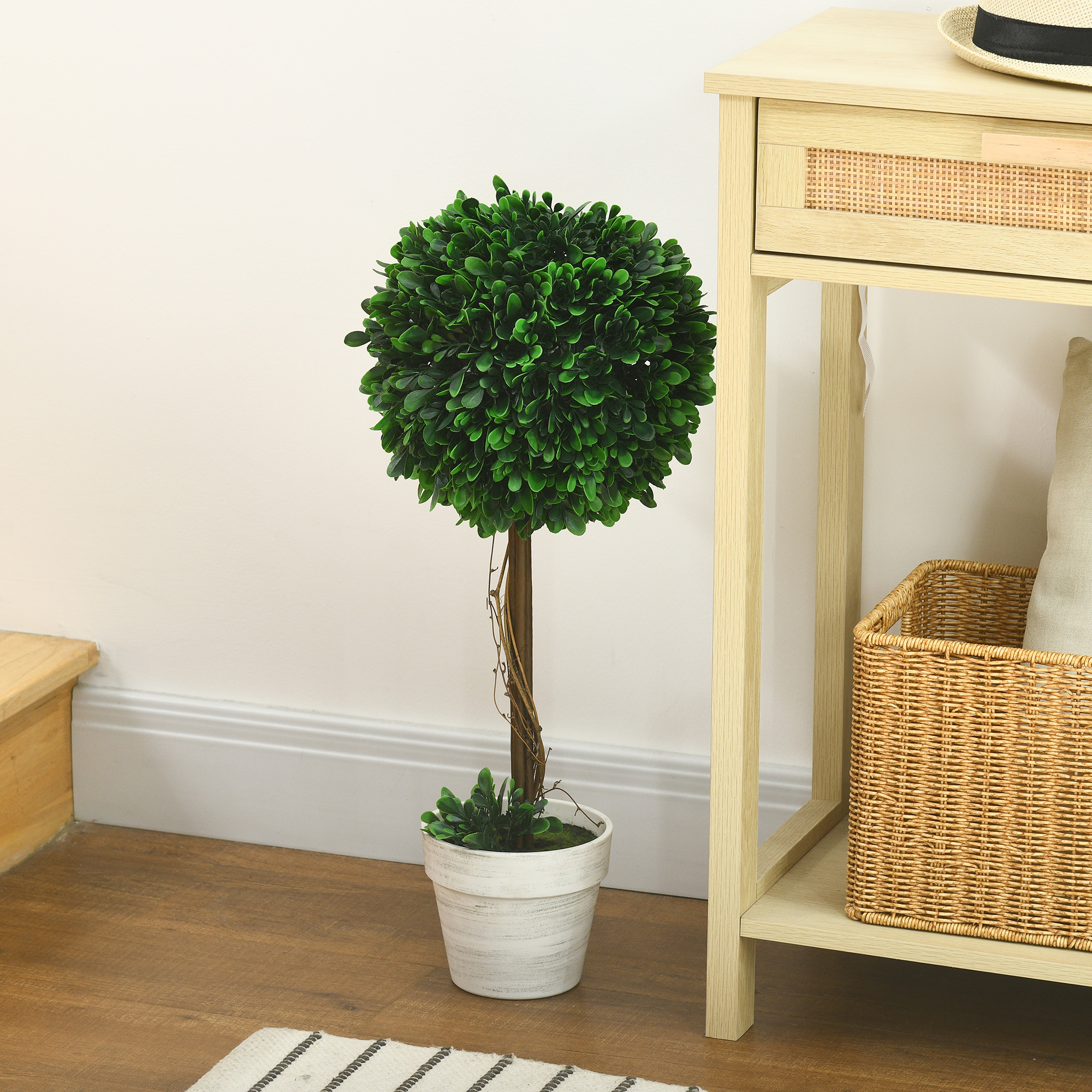 2er-Set künstliche Buchsbäume Kunstpflanze künstliche Pflanzen, inkl, Kunstmoos, 1 Übertopf, 28 cm x 28 cm x 60 cm, Grün