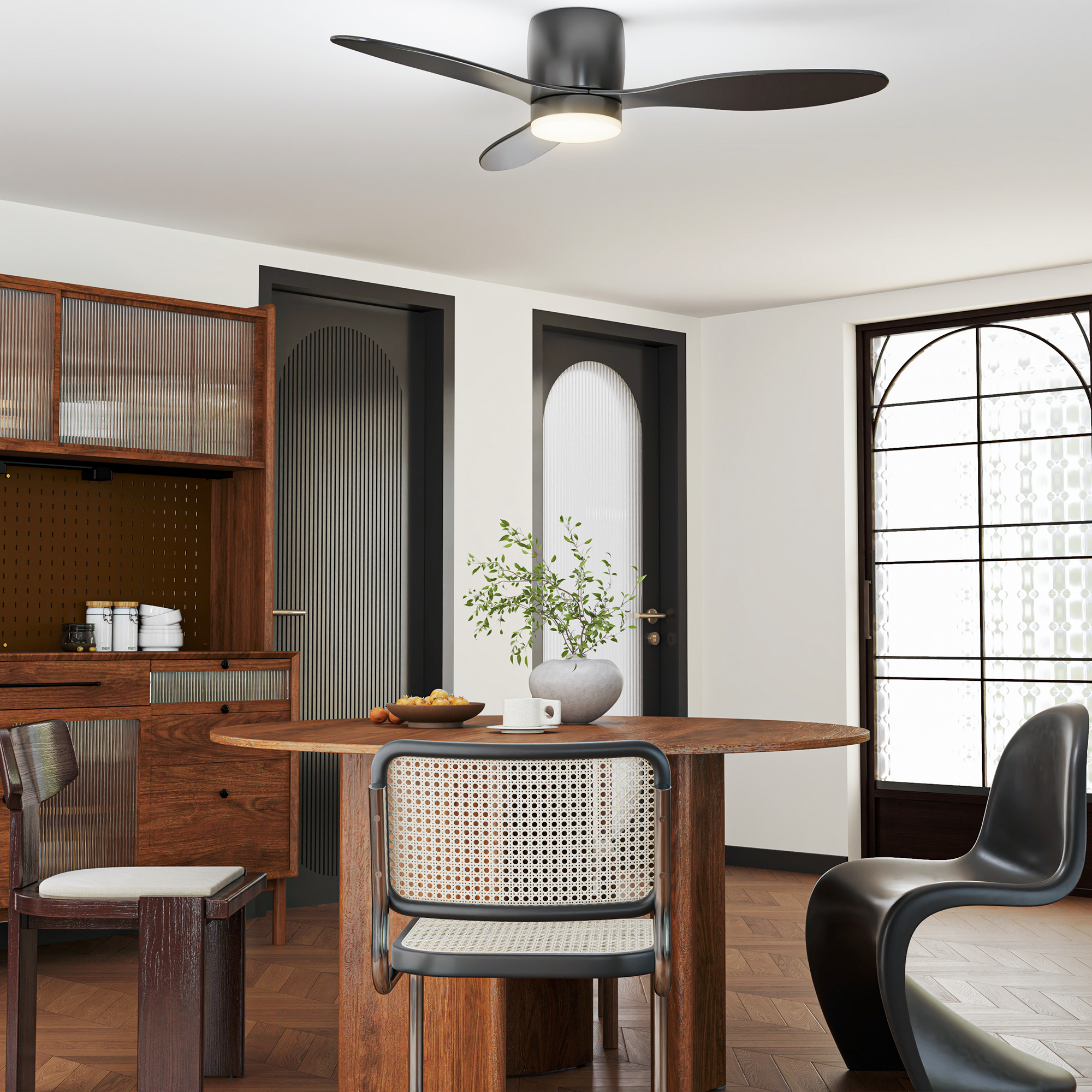 Deckenventilator mit Lampe und Fernbedienung, 3 Lichtfarben, 6 Geschwindigkeiten, Einstellbare Helligkeit, Schwarz