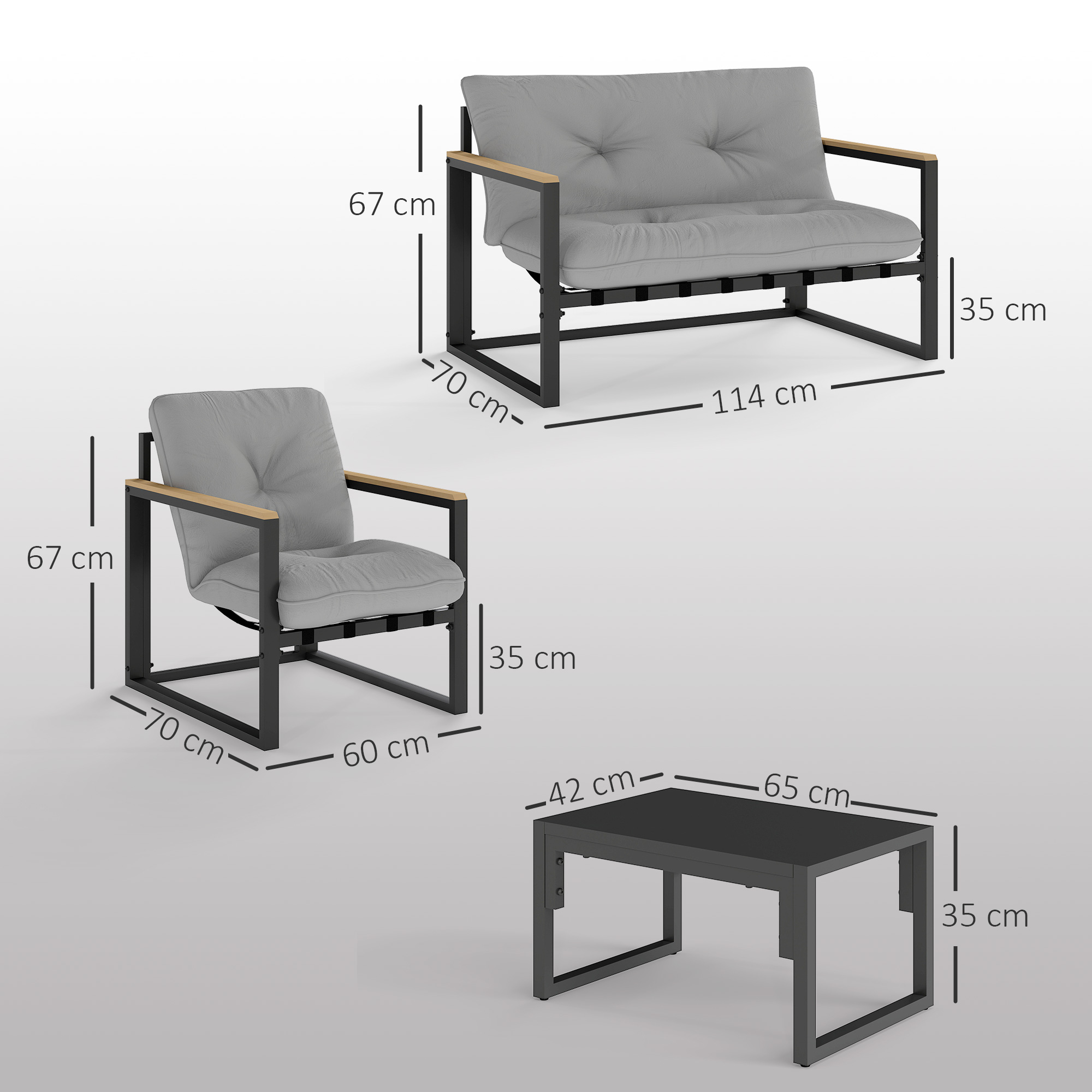 Gartenmöbel Set 4 Personen wetterfest Balkonmöbel-Set mit 2er Sofa, Sessel Sitzkissen Hellgrau