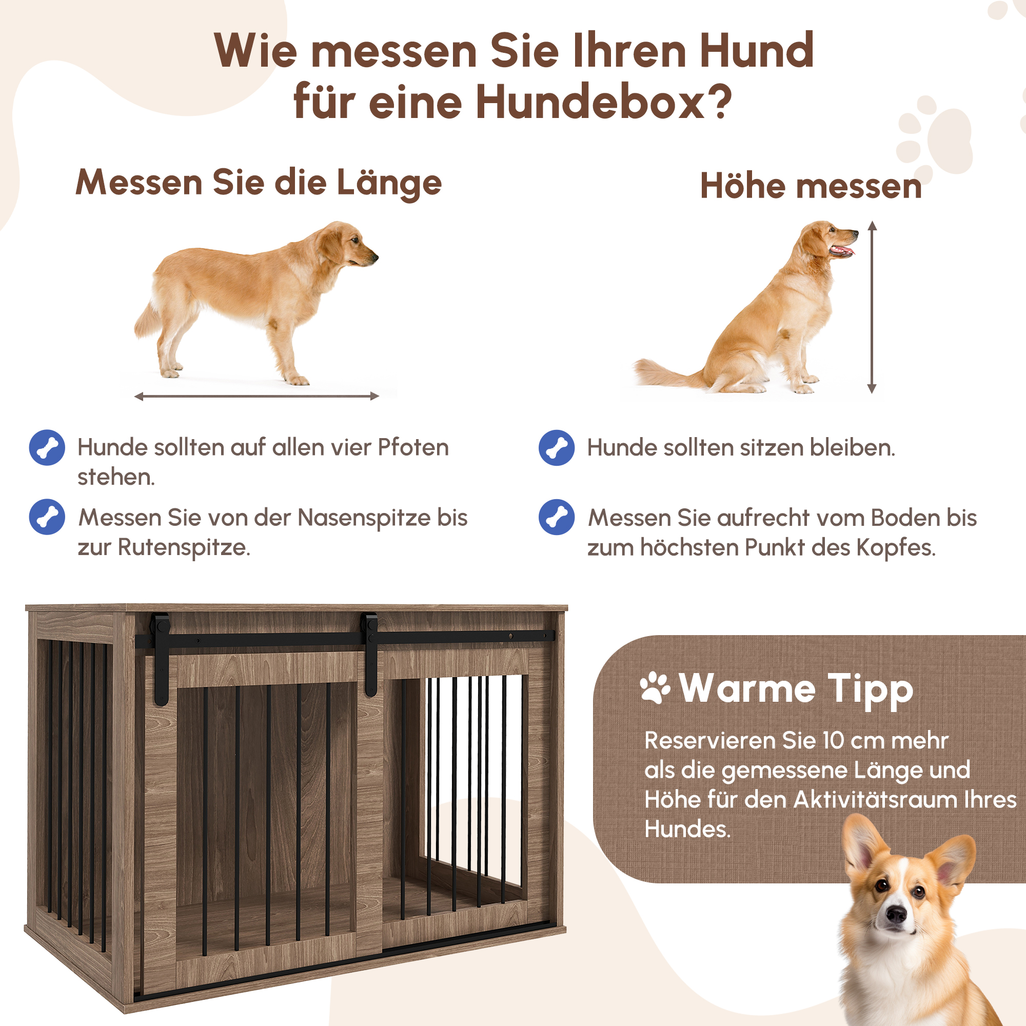 Hundebox Hundekäfig, Verriegelbar, Holzoptik, rustikales Design, 98 cm x 58 cm x 67 cm, Walnuss + Schwarz