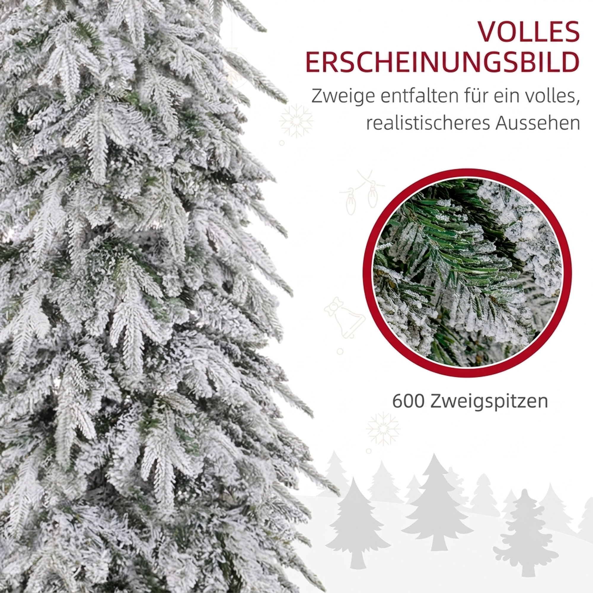 Weihnachtsbaum künstlich 180 cm Christbaum wie echt mit 600 dichten Zweigen, Kunstschnee, Auto-Öffnung