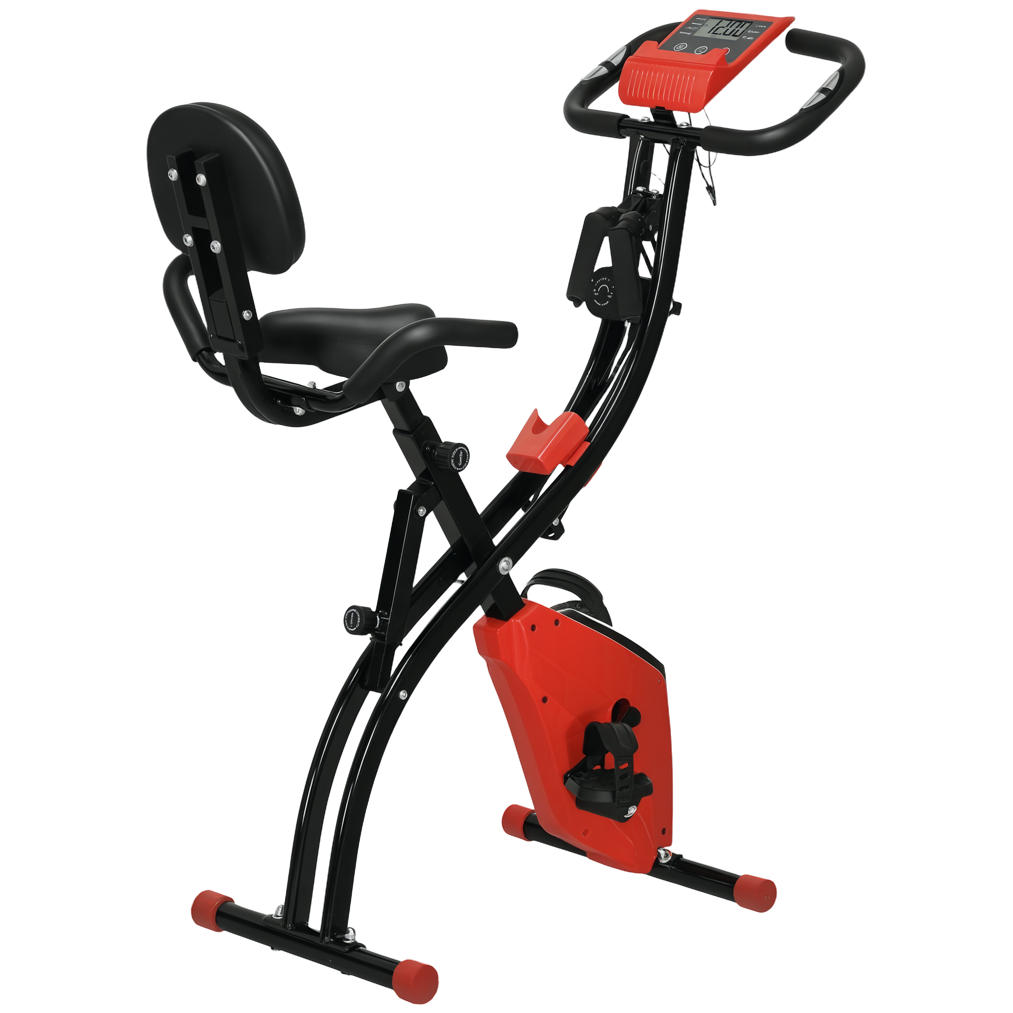 Heimtrainer 2-in-1 Fahrradtrainer mit LCD-Display Pulsmesser verstellbar Sitz Räder, klappbarer Hometrainer Trimmrad mit 8 stufig Magnetwiderstand, Spannseil, Stahl